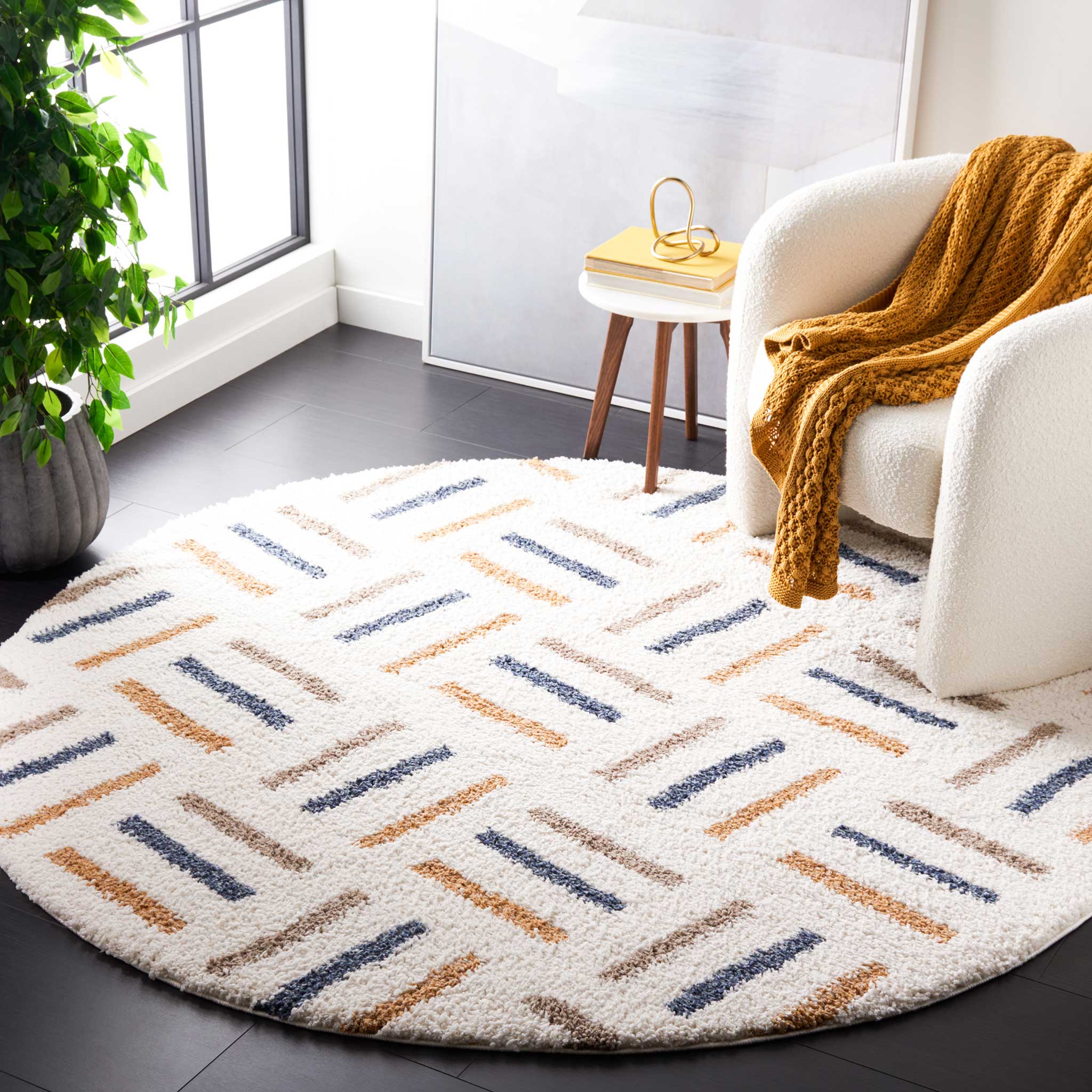 Calico Shag 112 Round Rug Ivory/Gold - Image 3