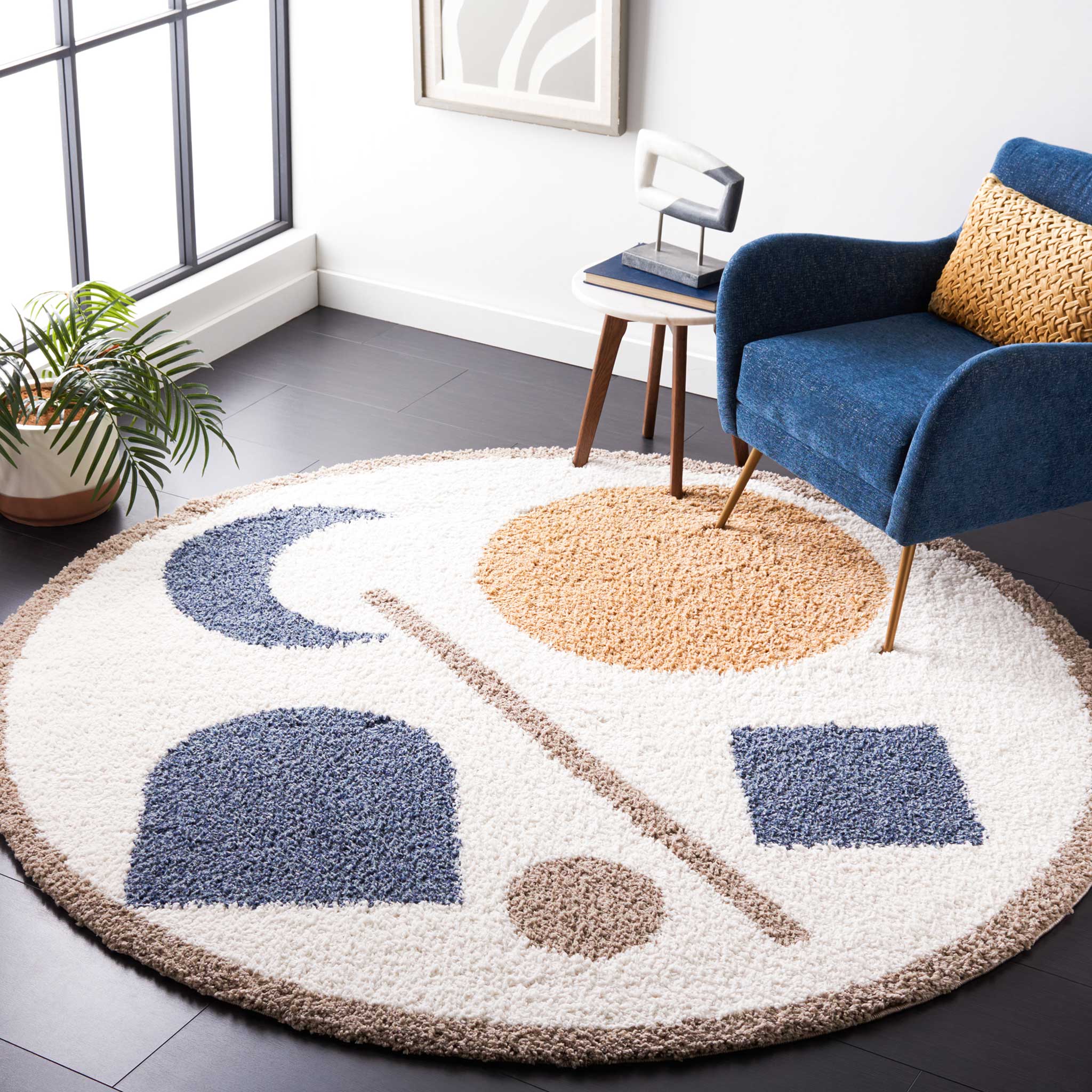 Calico Shag 114 Round Rug Ivory/Blue - Image 3