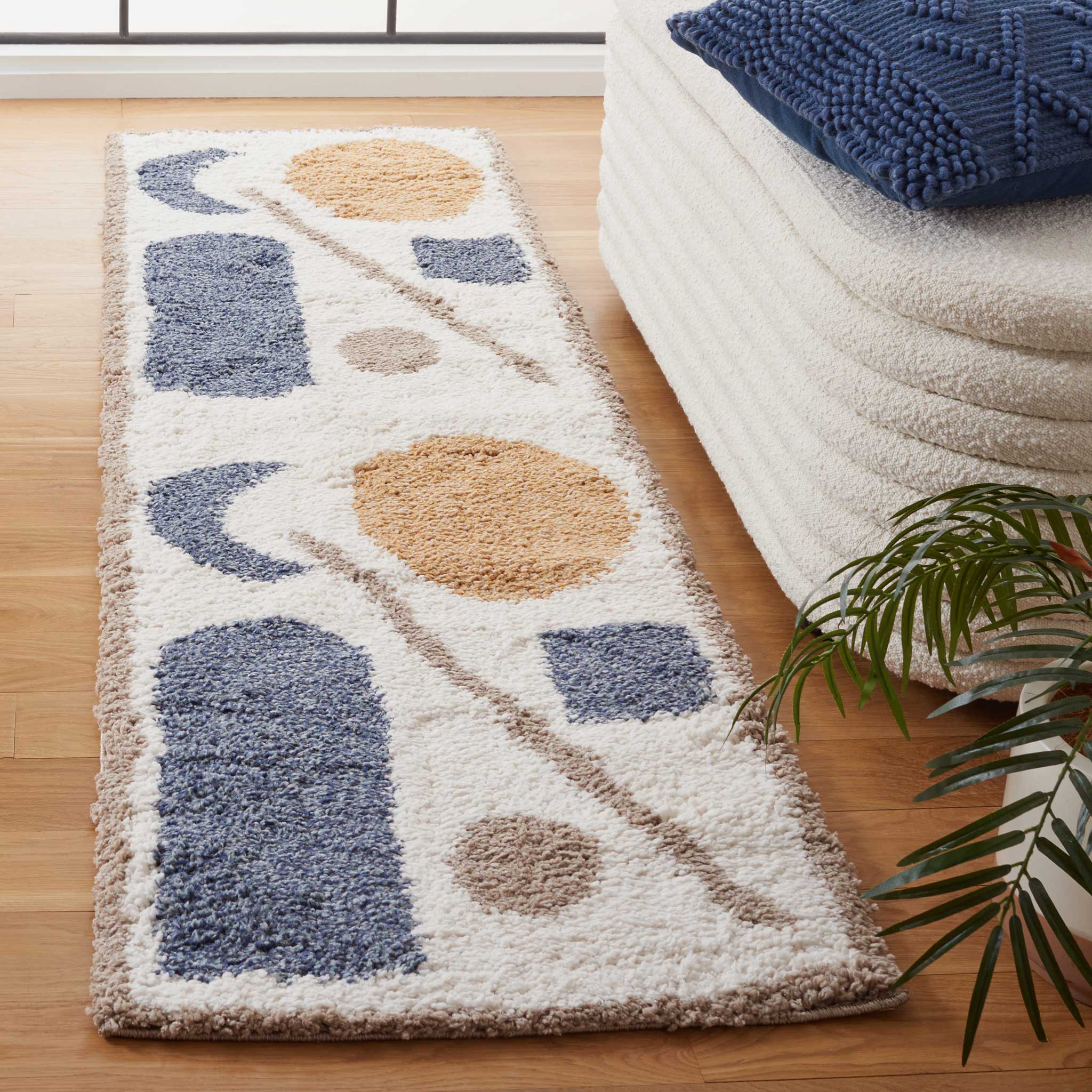 Calico Shag 114 Runner Rug Ivory/Blue - Image 2
