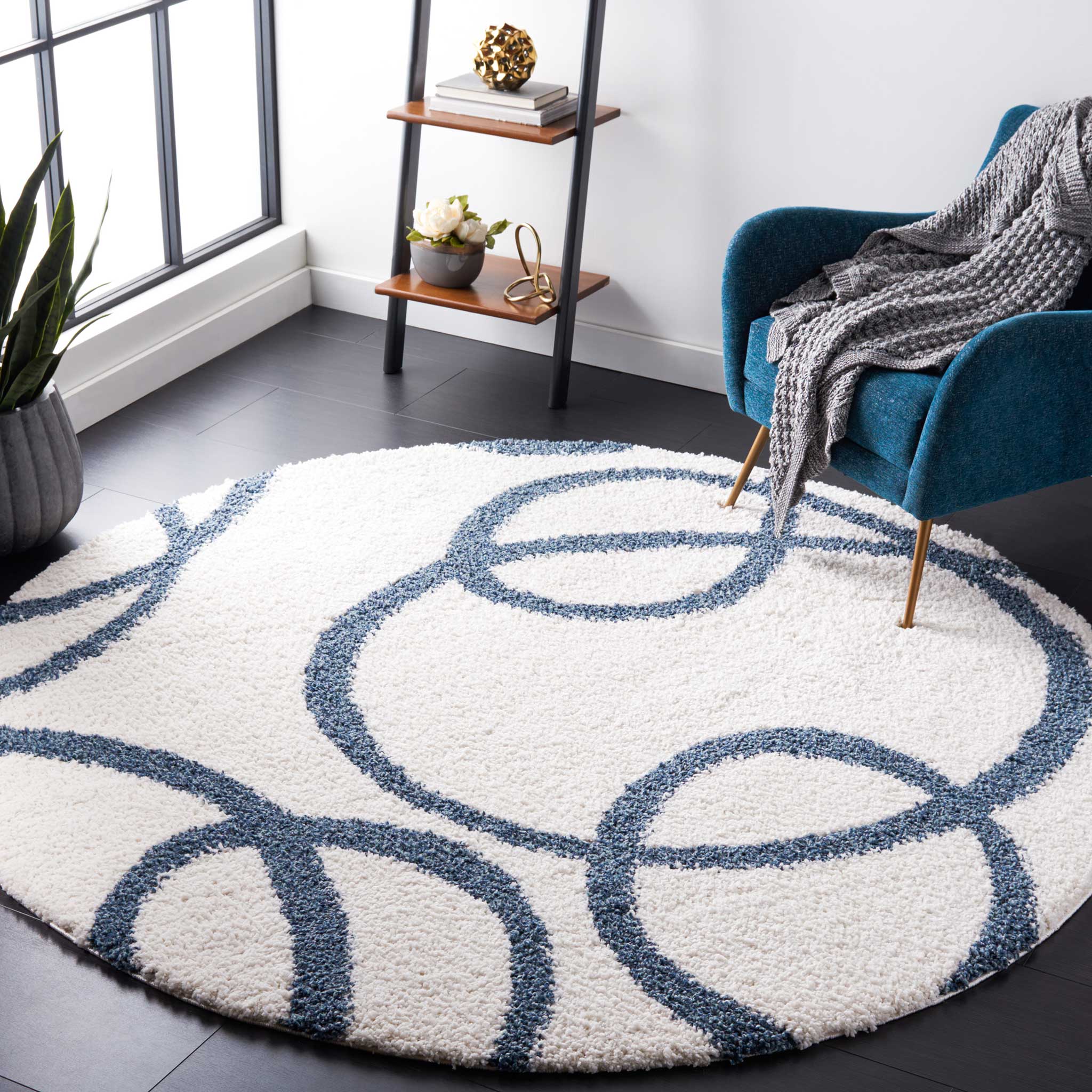 Calico Shag 118 Round Rug Ivory/Blue - Image 3