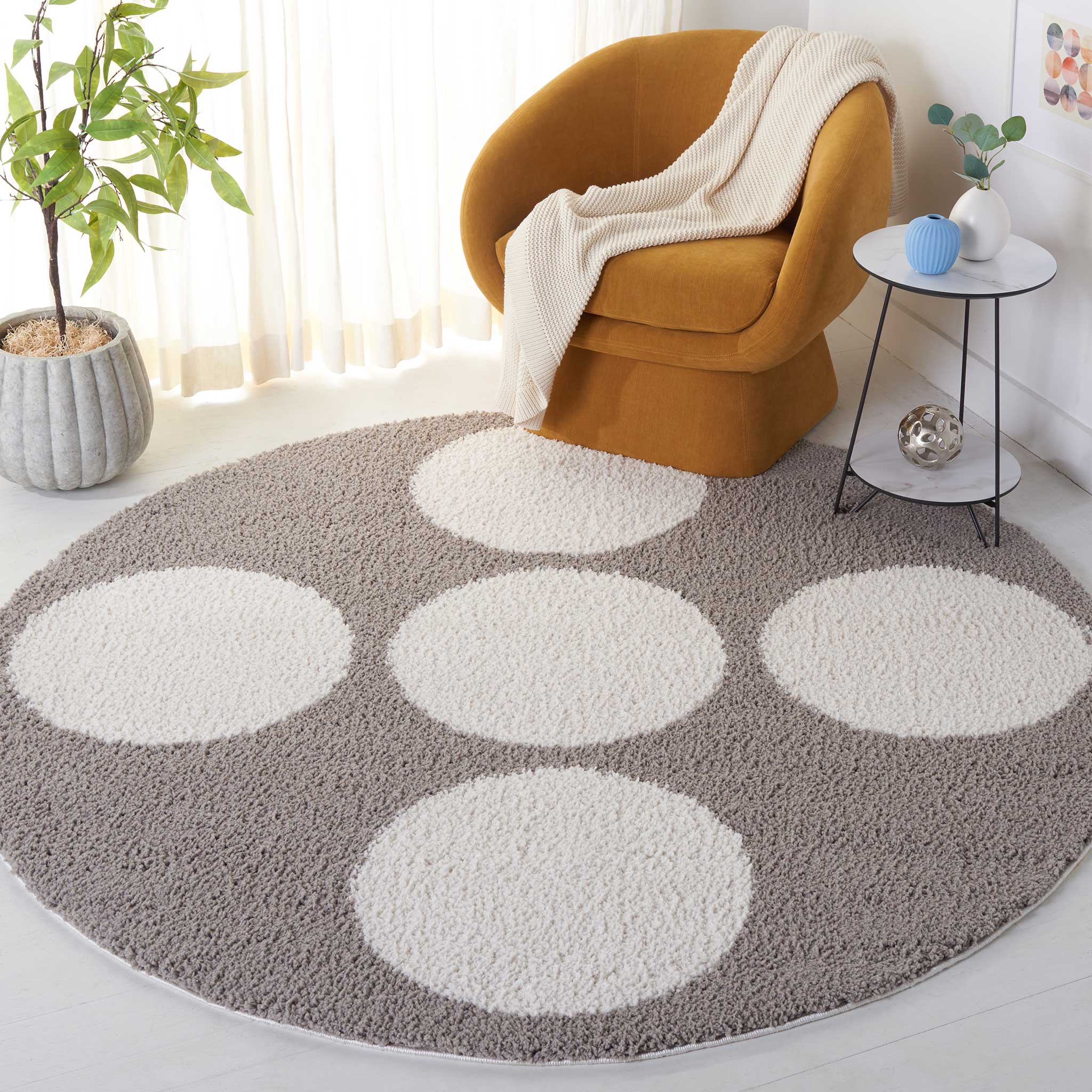 Calico Shag 120 Round Rug Gray/Ivory - Image 3