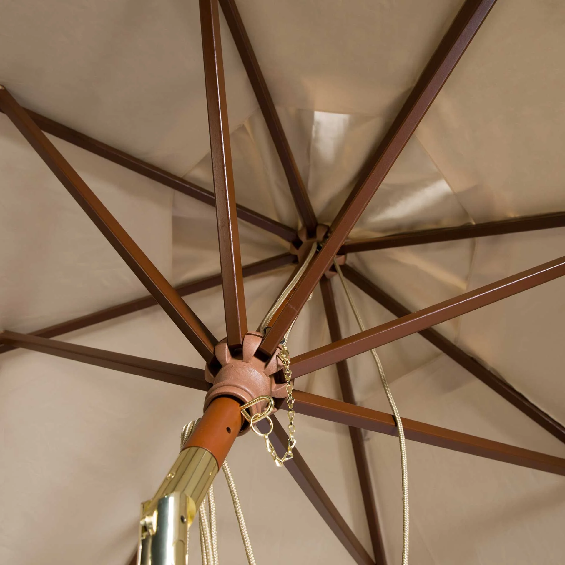 Calico Wooden Outdoor Umbrella Beige - Image 3