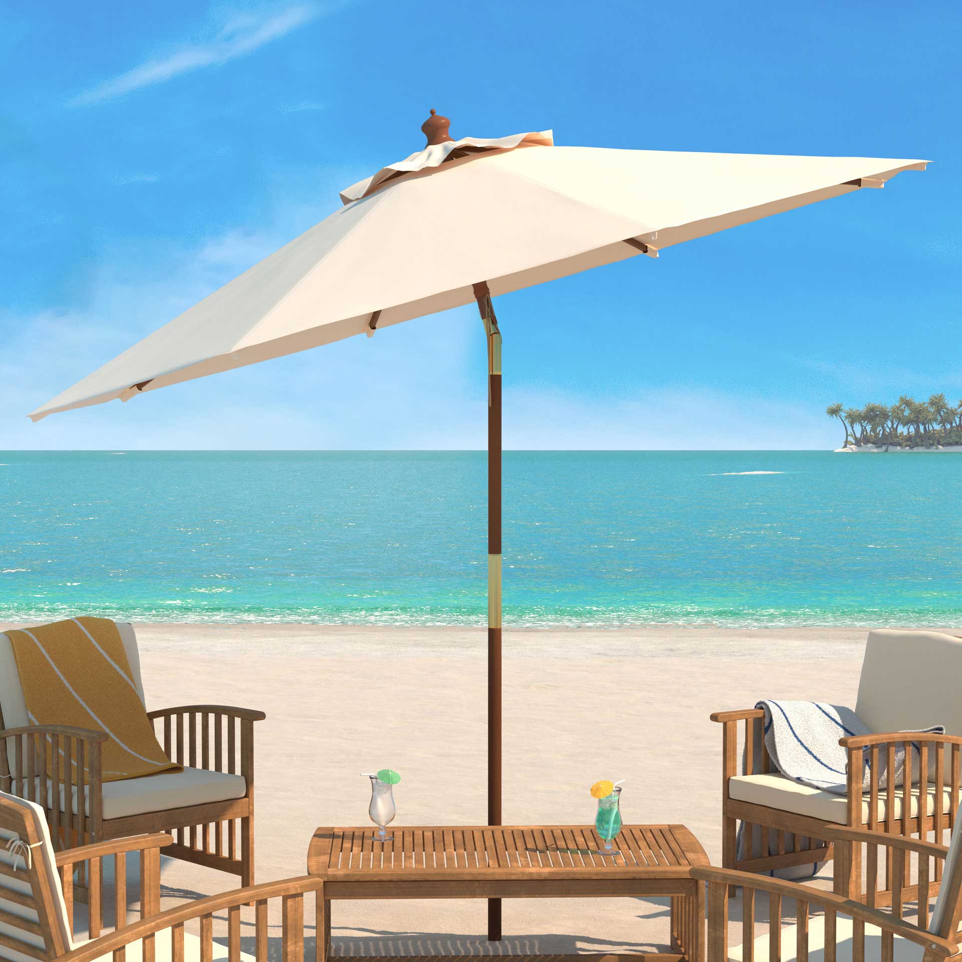 Calico Wooden Outdoor Umbrella Beige - Image 4