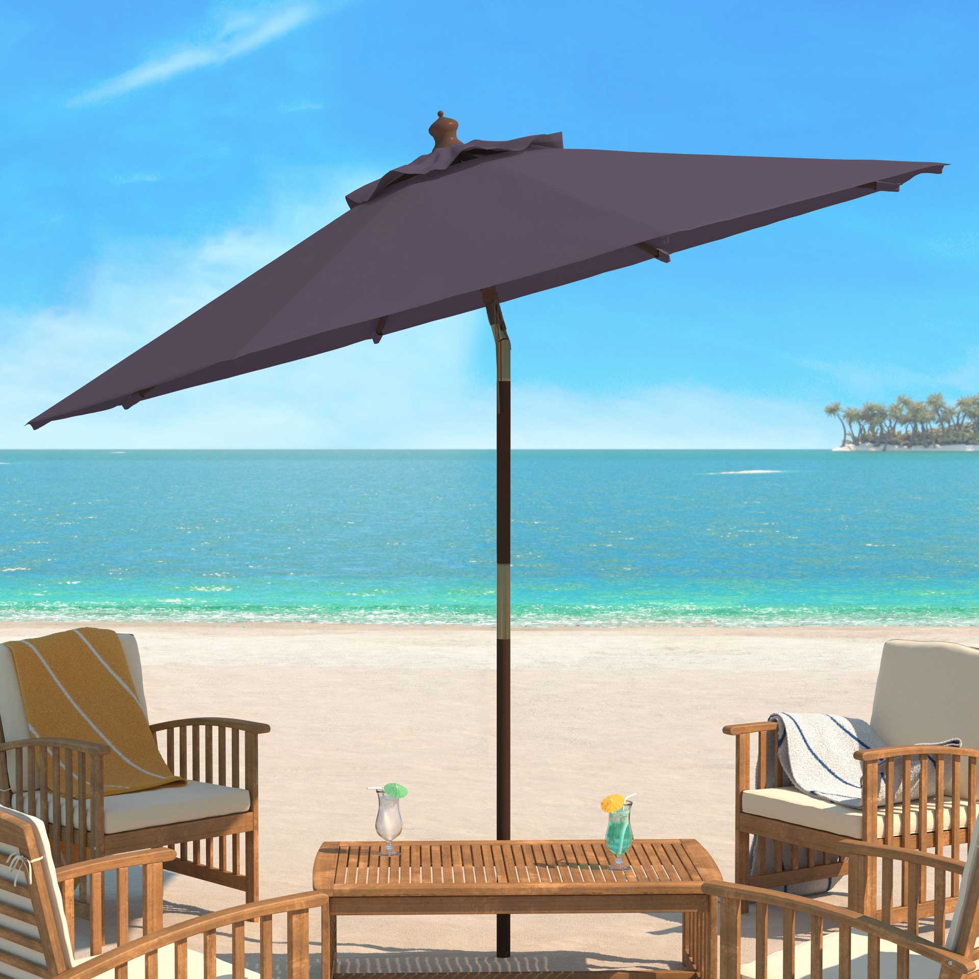 Calico Wooden Outdoor Umbrella Gray - Image 4