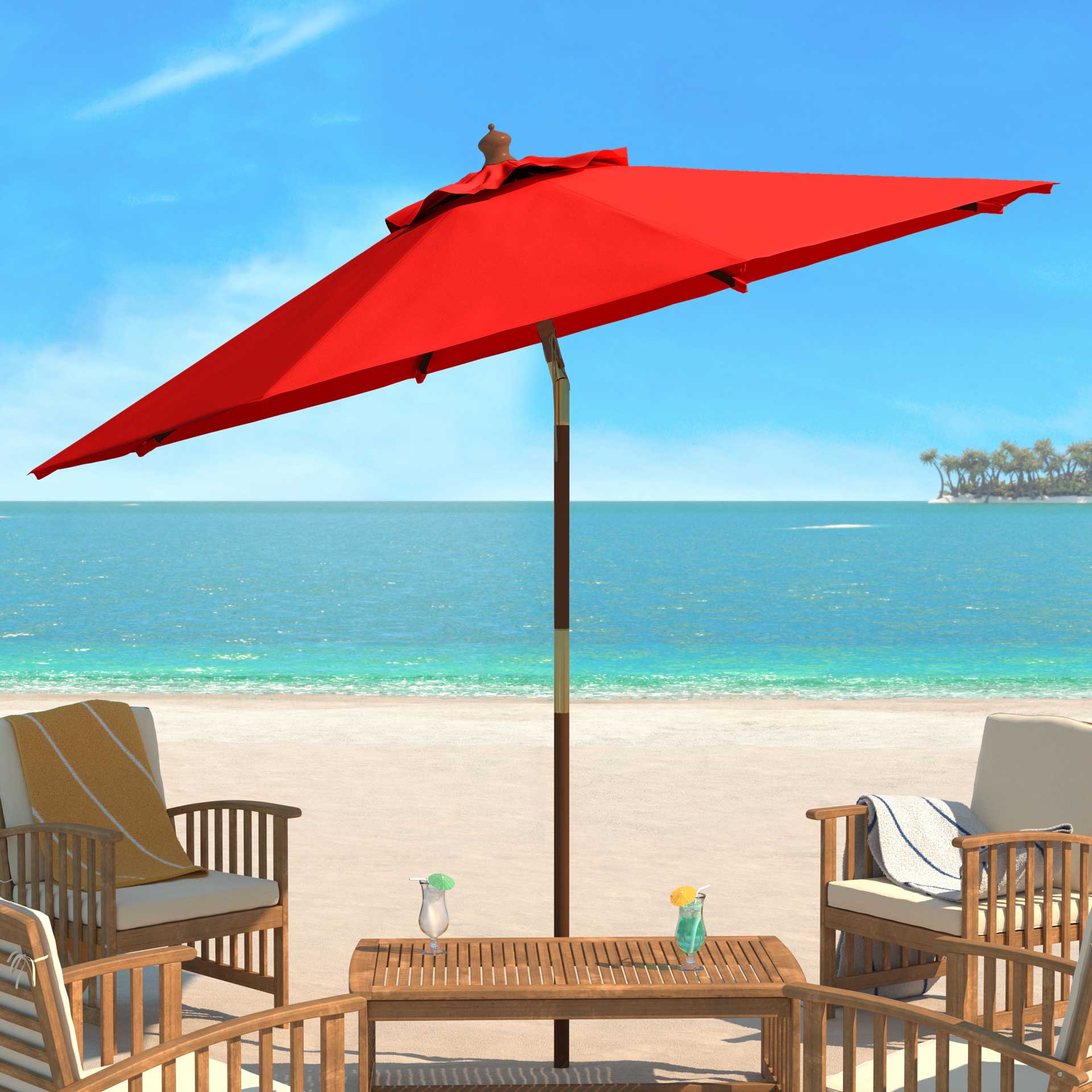 Calico Wooden Outdoor Umbrella Red - Image 4