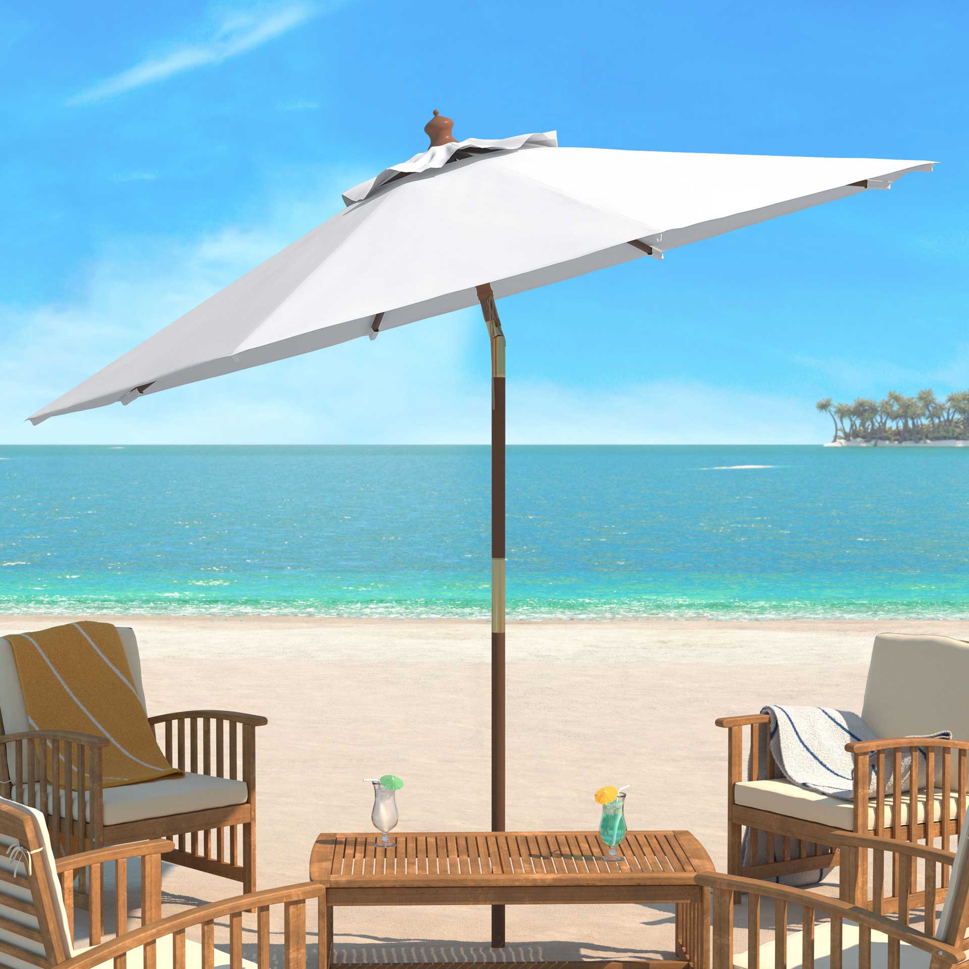 Calico Wooden Outdoor Umbrella White - Image 4