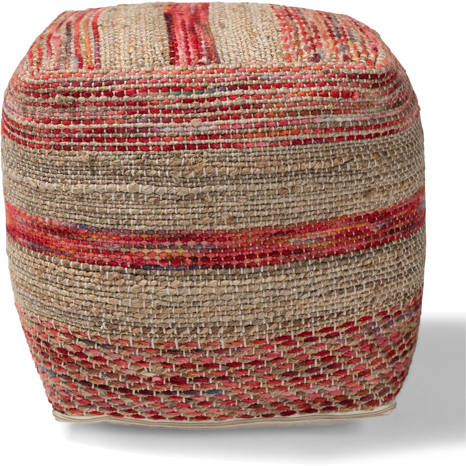 Camila Handwoven Hemp Pouf Multi/Natural - Image 2