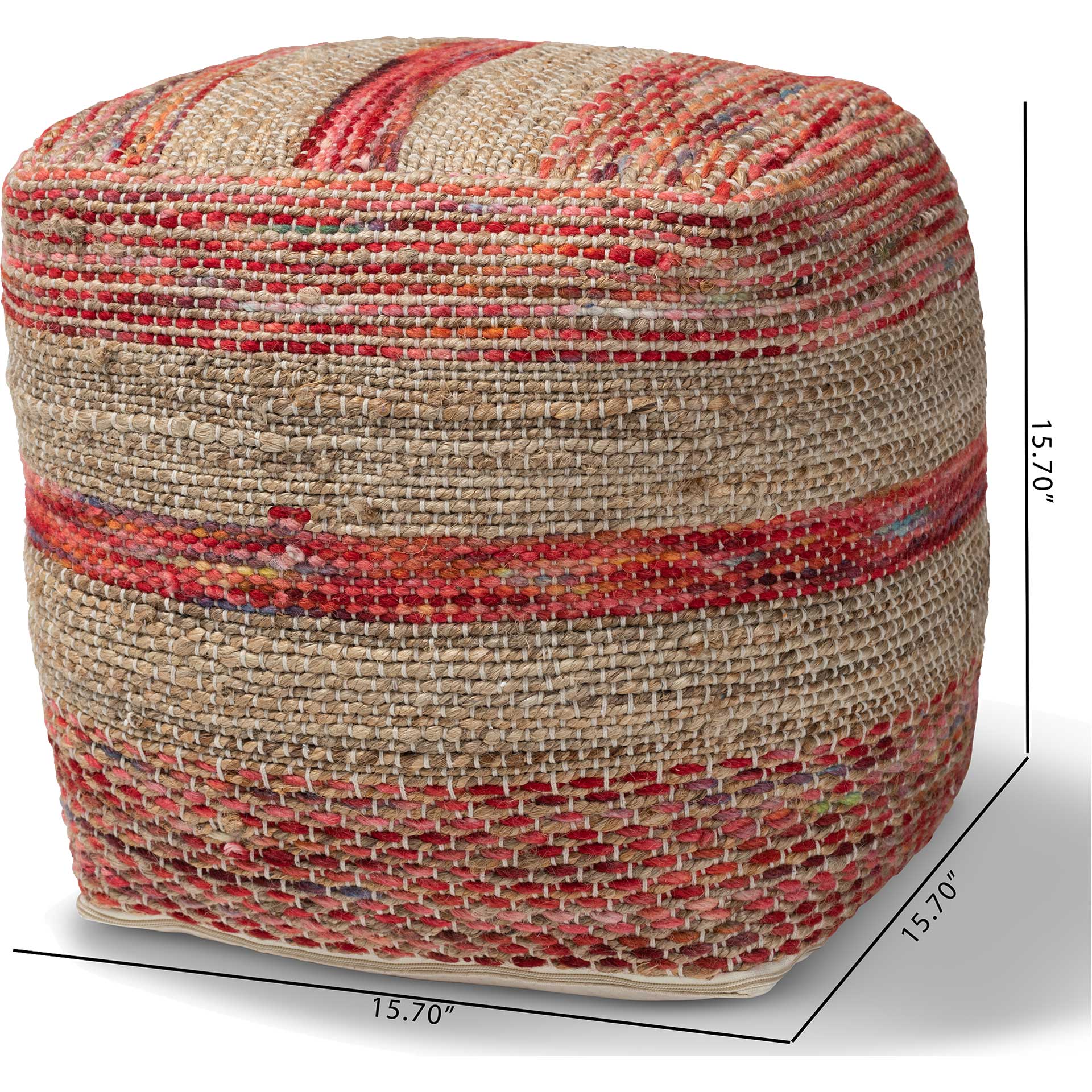 Camila Handwoven Hemp Pouf Multi/Natural - Image 4