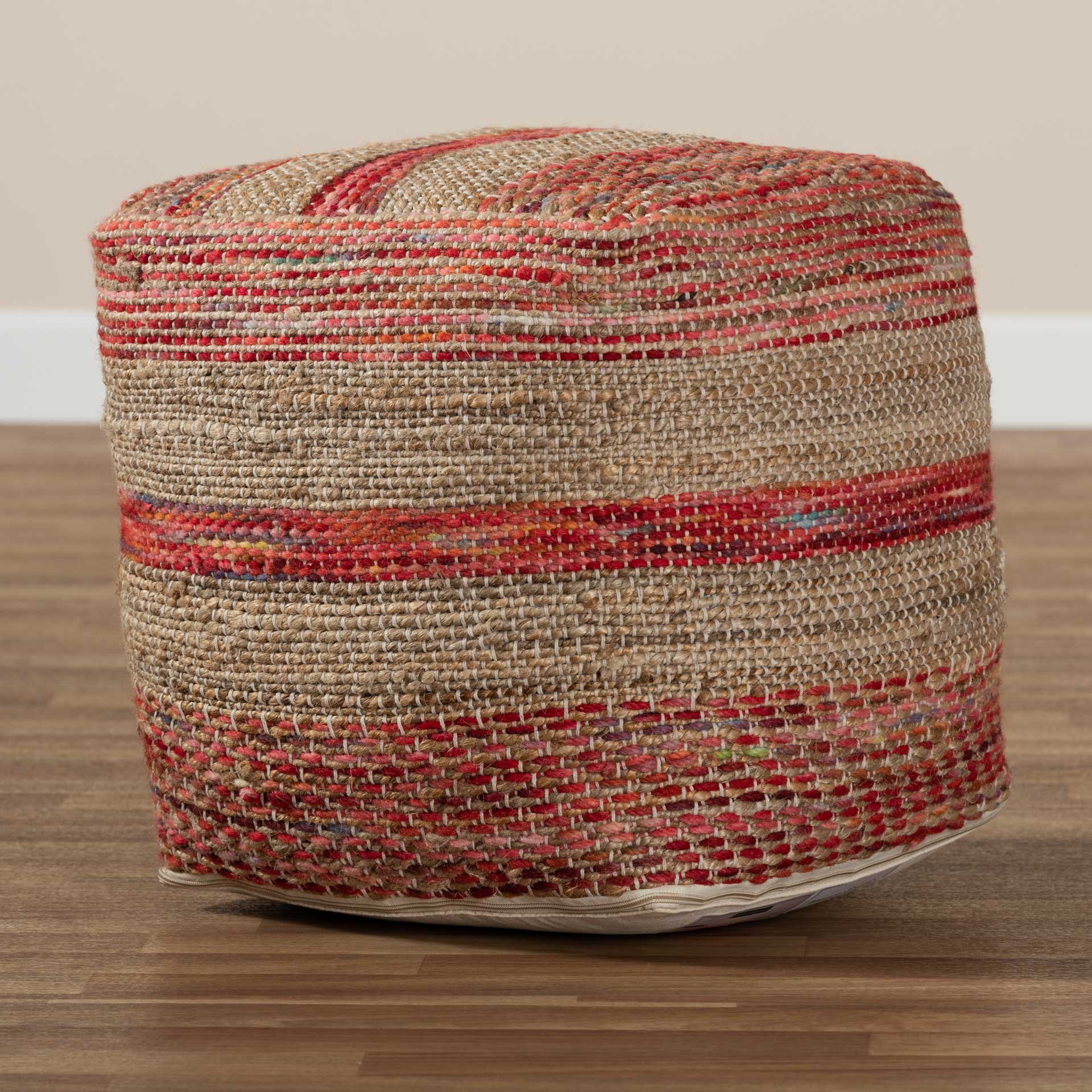 Camila Handwoven Hemp Pouf Multi/Natural - Image 5