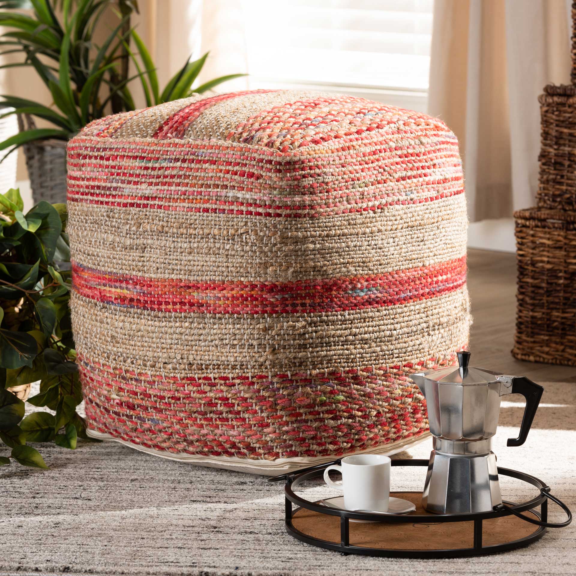 Camila Handwoven Hemp Pouf Multi/Natural - Image 6