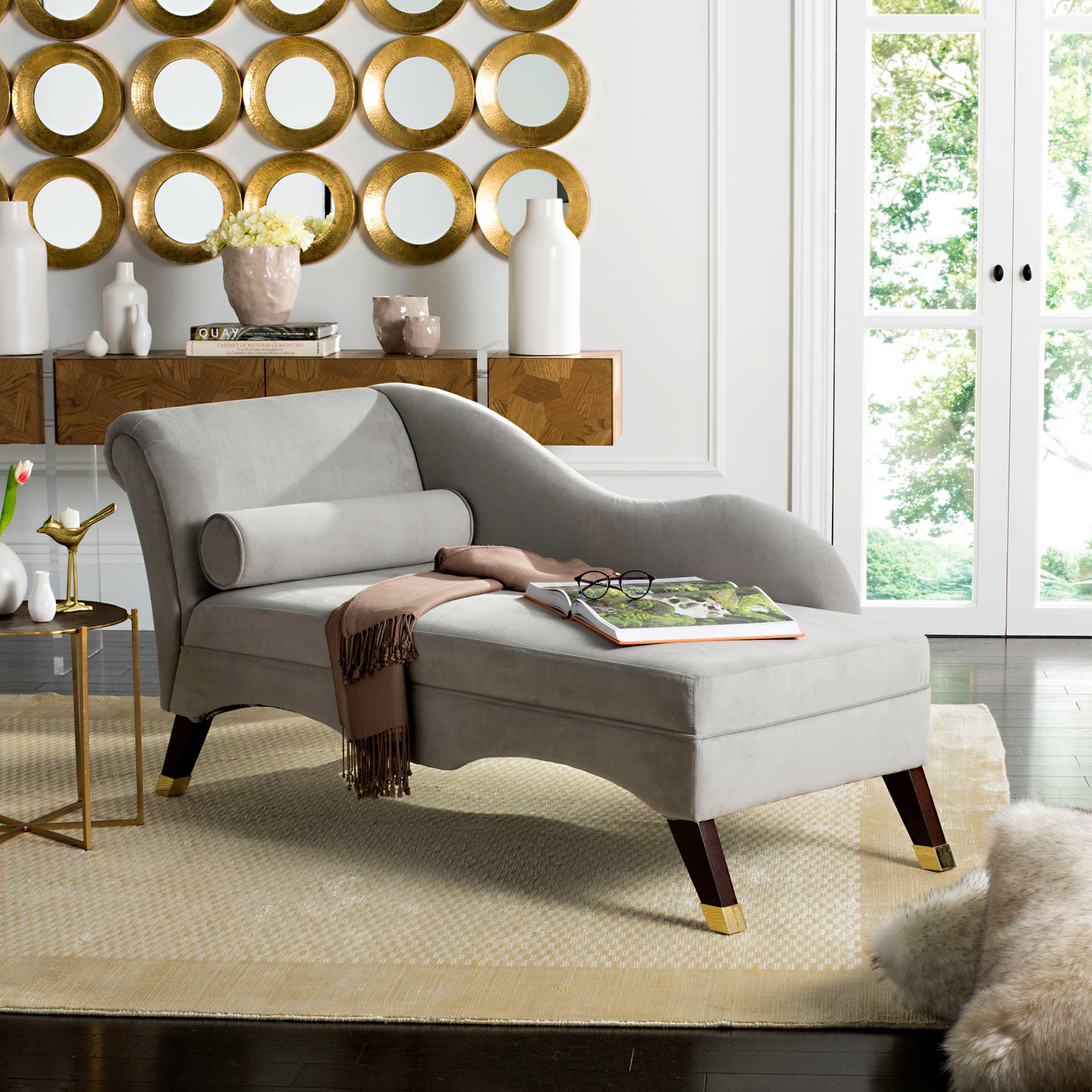 Camp Velvet Chaise With Pillow Gray/Espresso - Image 8