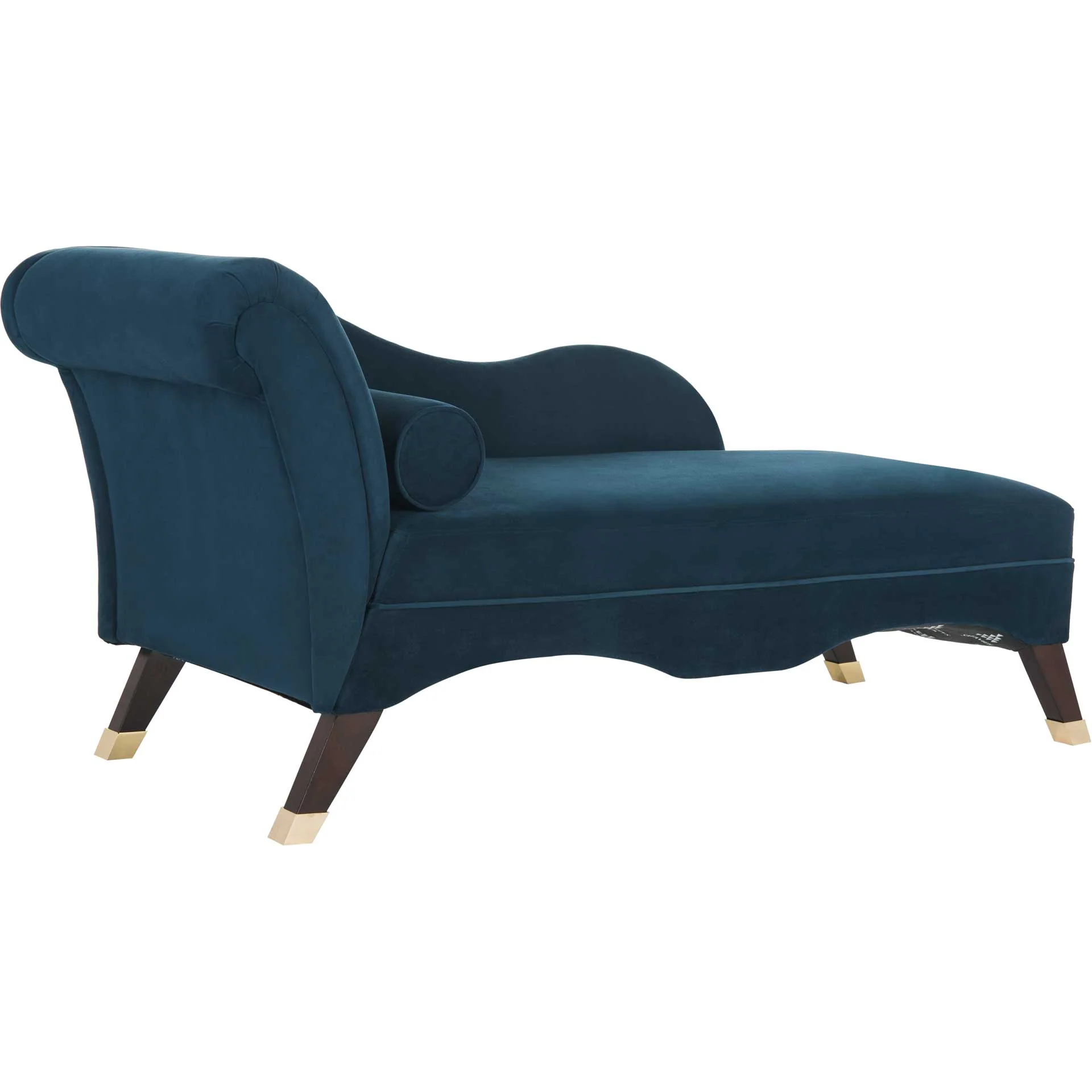 Camp Velvet Chaise With Pillow Navy/Espresso - Image 2
