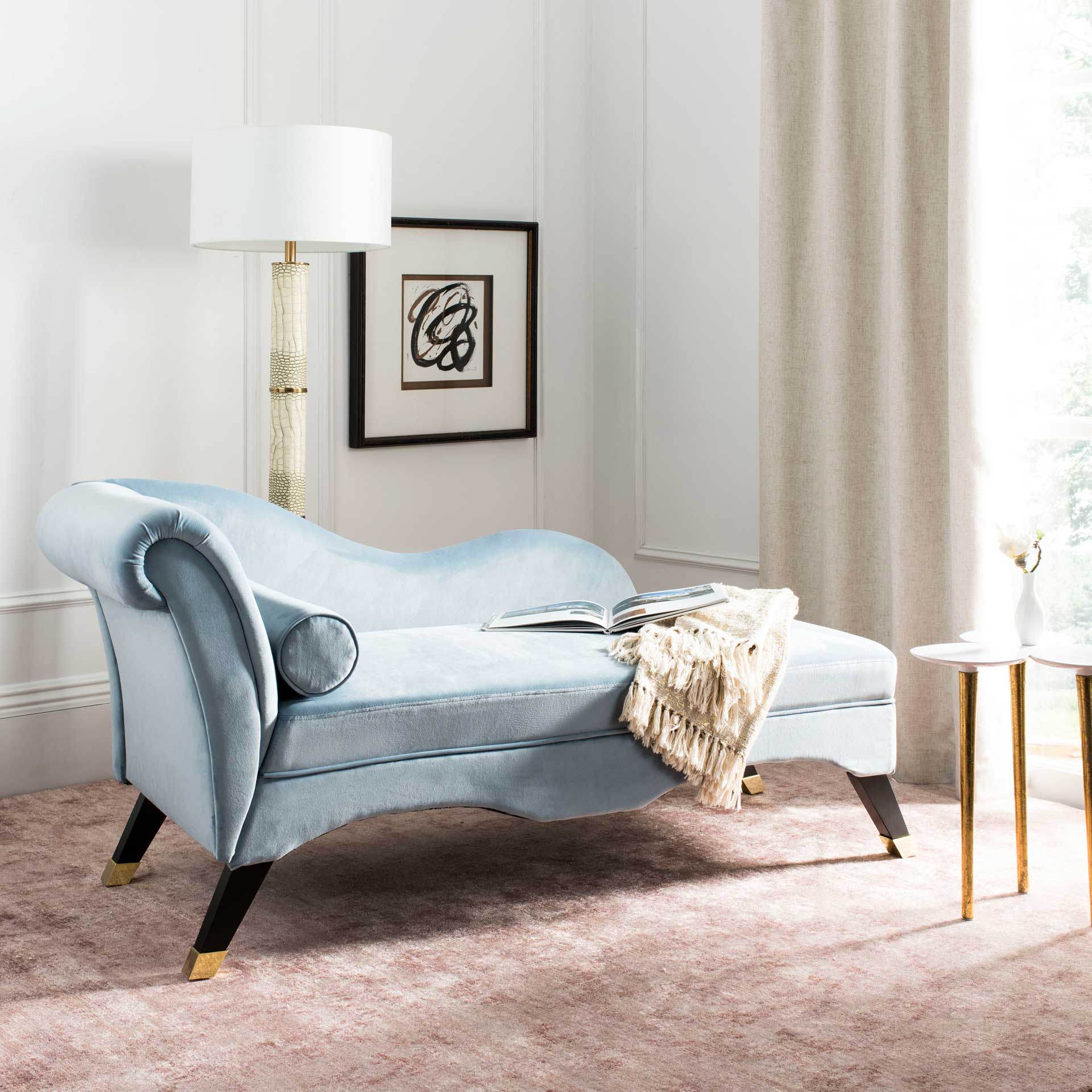 Camp Velvet Chaise With Pillow Slate Blue/Espresso - Image 8