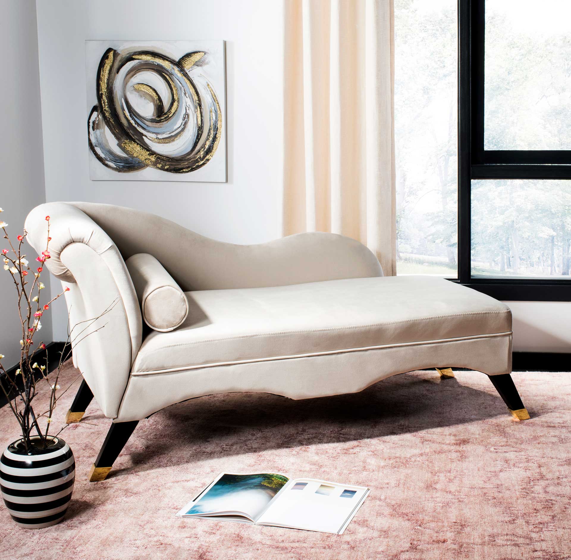 Camp Velvet Chaise With Pillow Tan/Espresso - Image 8
