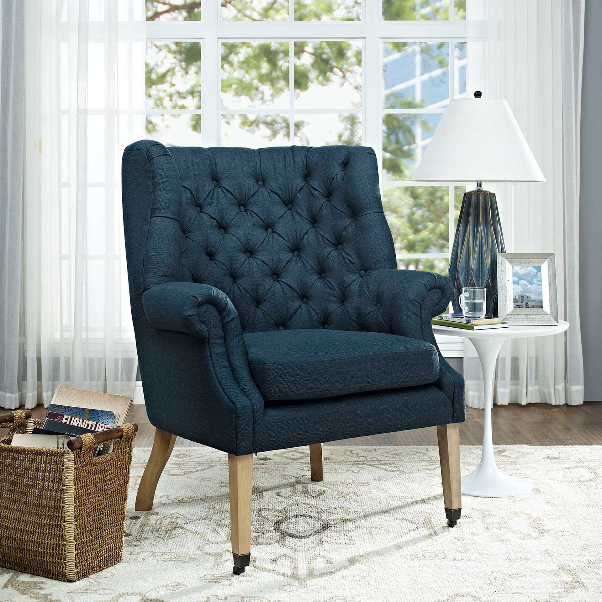 Camron Upholstered Fabric Lounge Chair Azure - Image 4