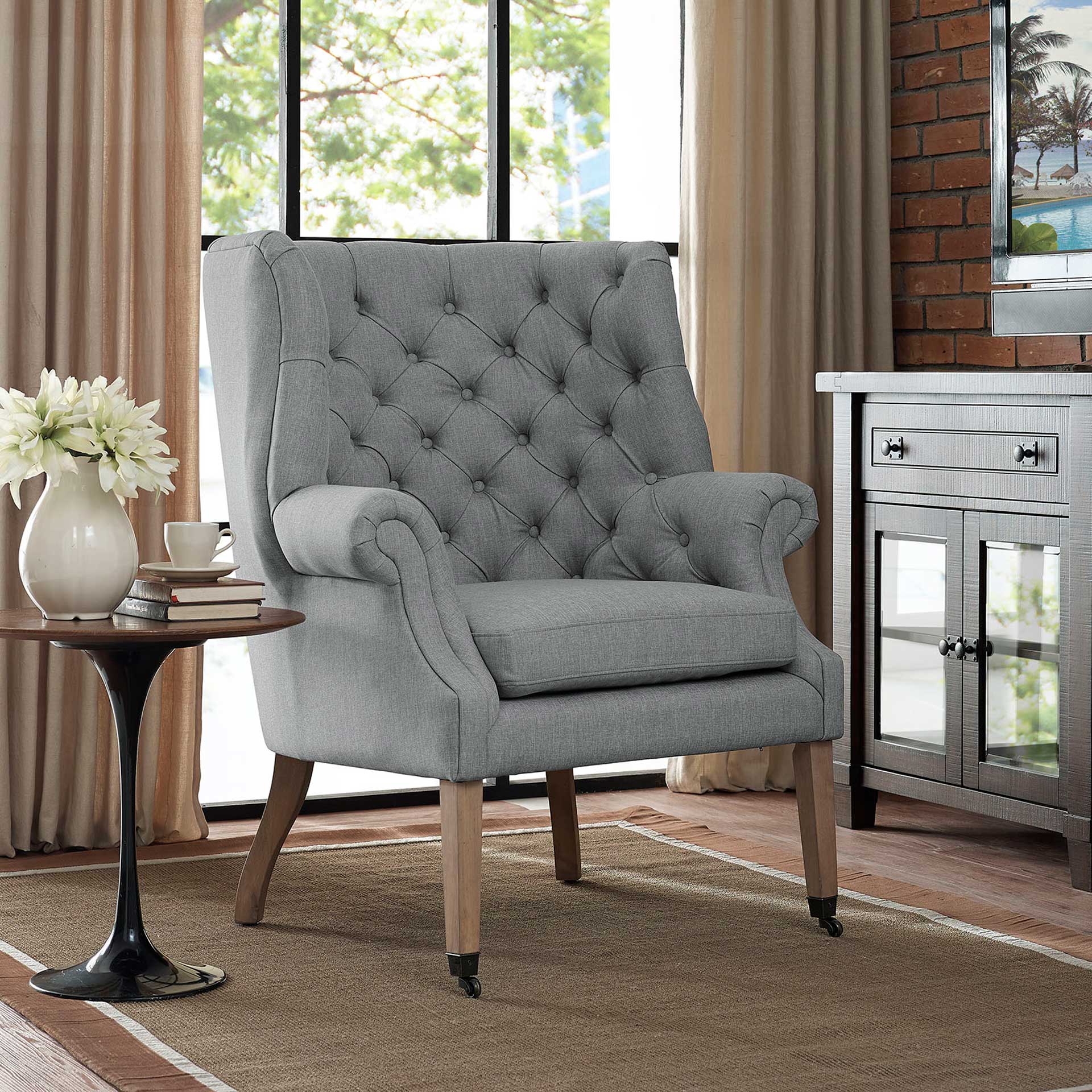 Camron Upholstered Fabric Lounge Chair Light Gray - Image 4