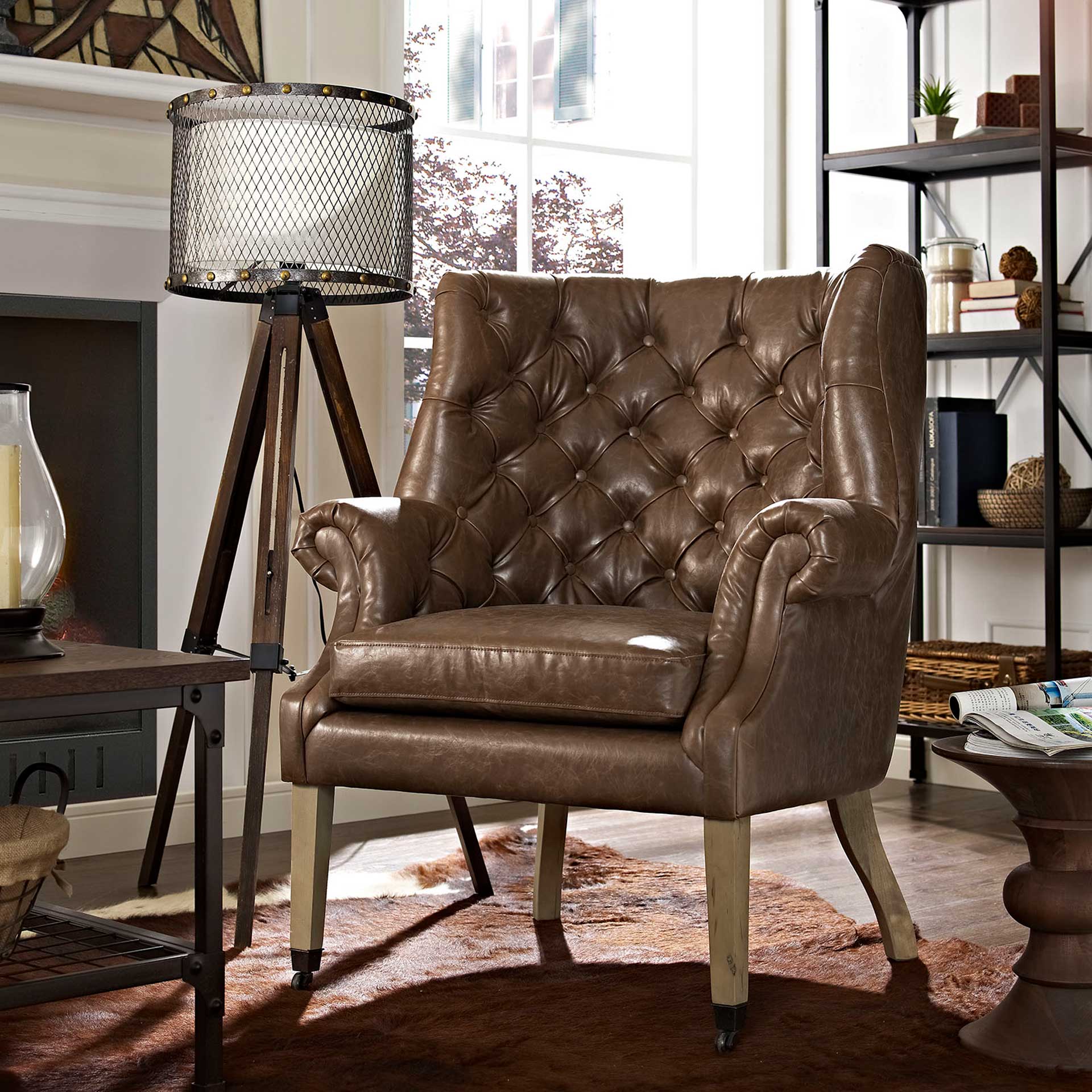 Camron Upholstered Vinyl Lounge Chair Brown - Image 4