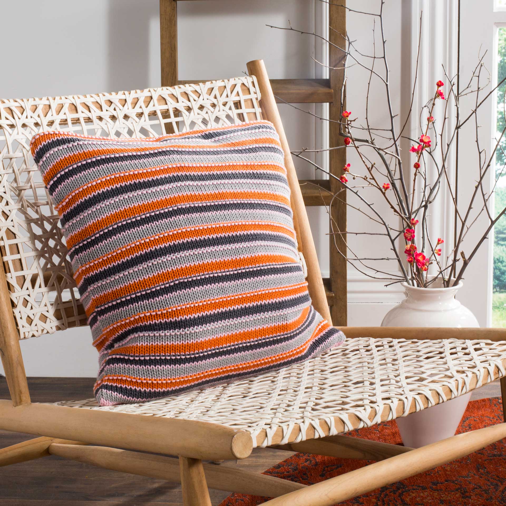 Candy Stripe Knit Pillow Orange Combo - Image 2
