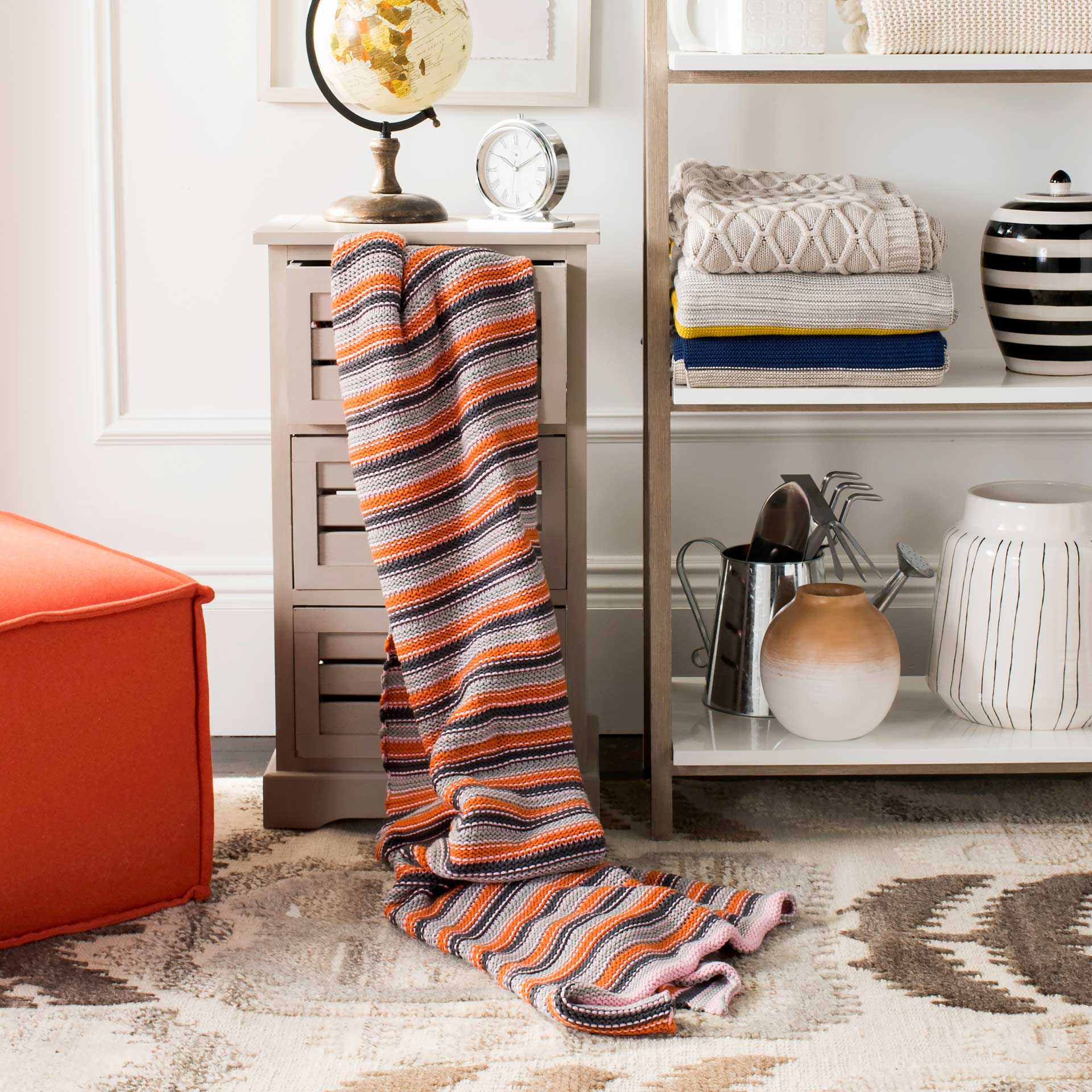Candy Stripe Knit Throw Orange Combo - Image 2