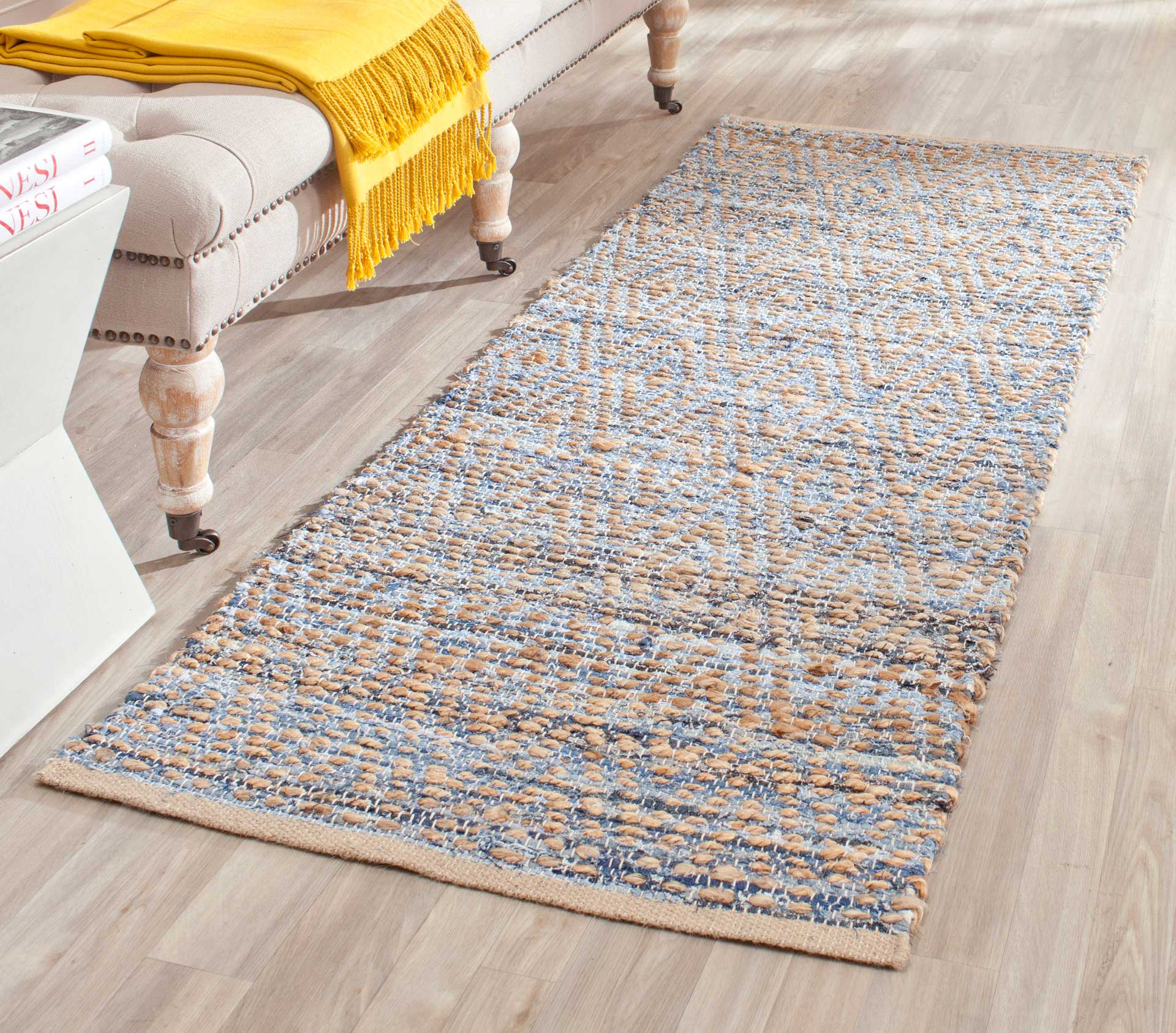 Cape Cod Diamond Natural/Blue Runner Rug - Image 3