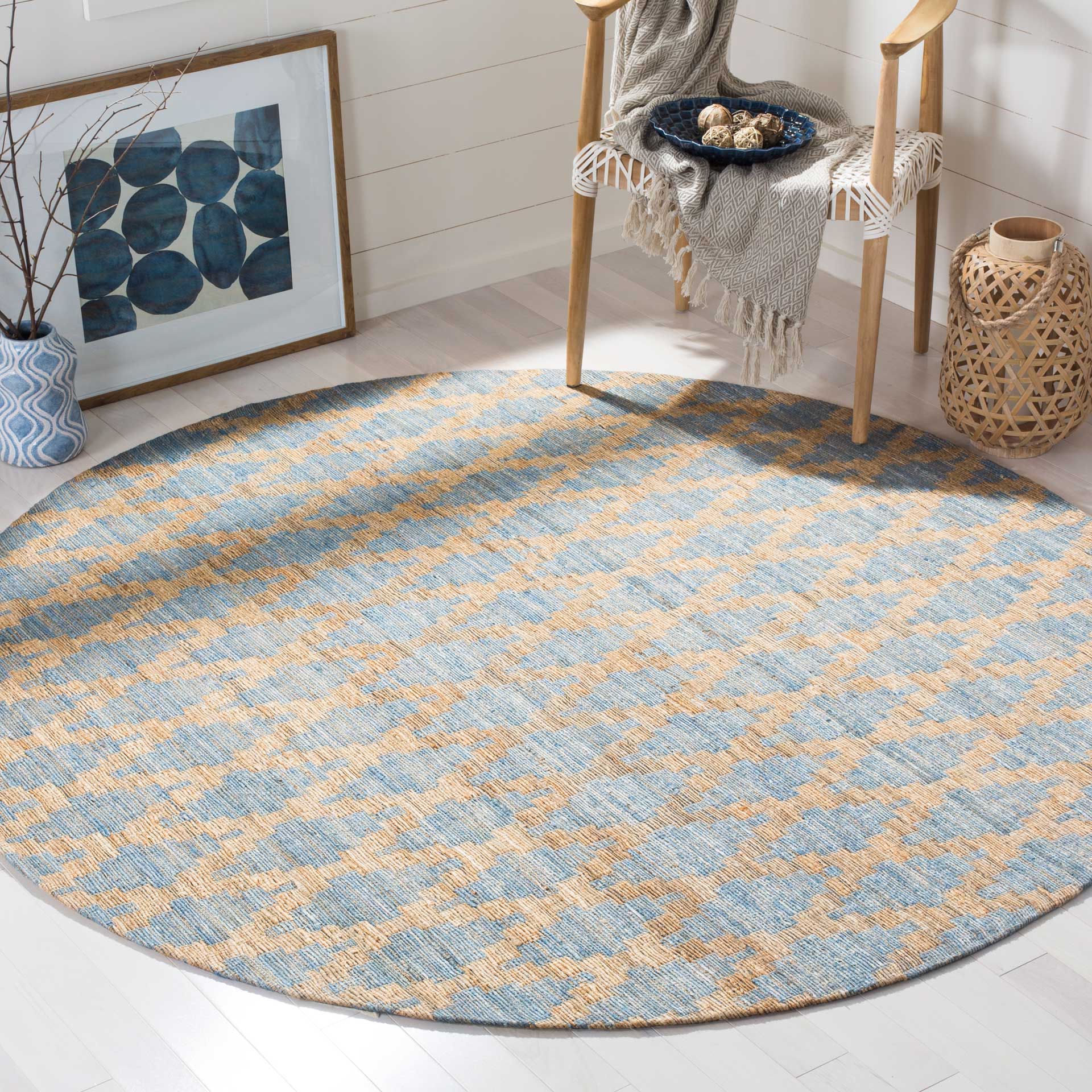 Cape Cod Light Blue/Gold Round Rug - Image 3