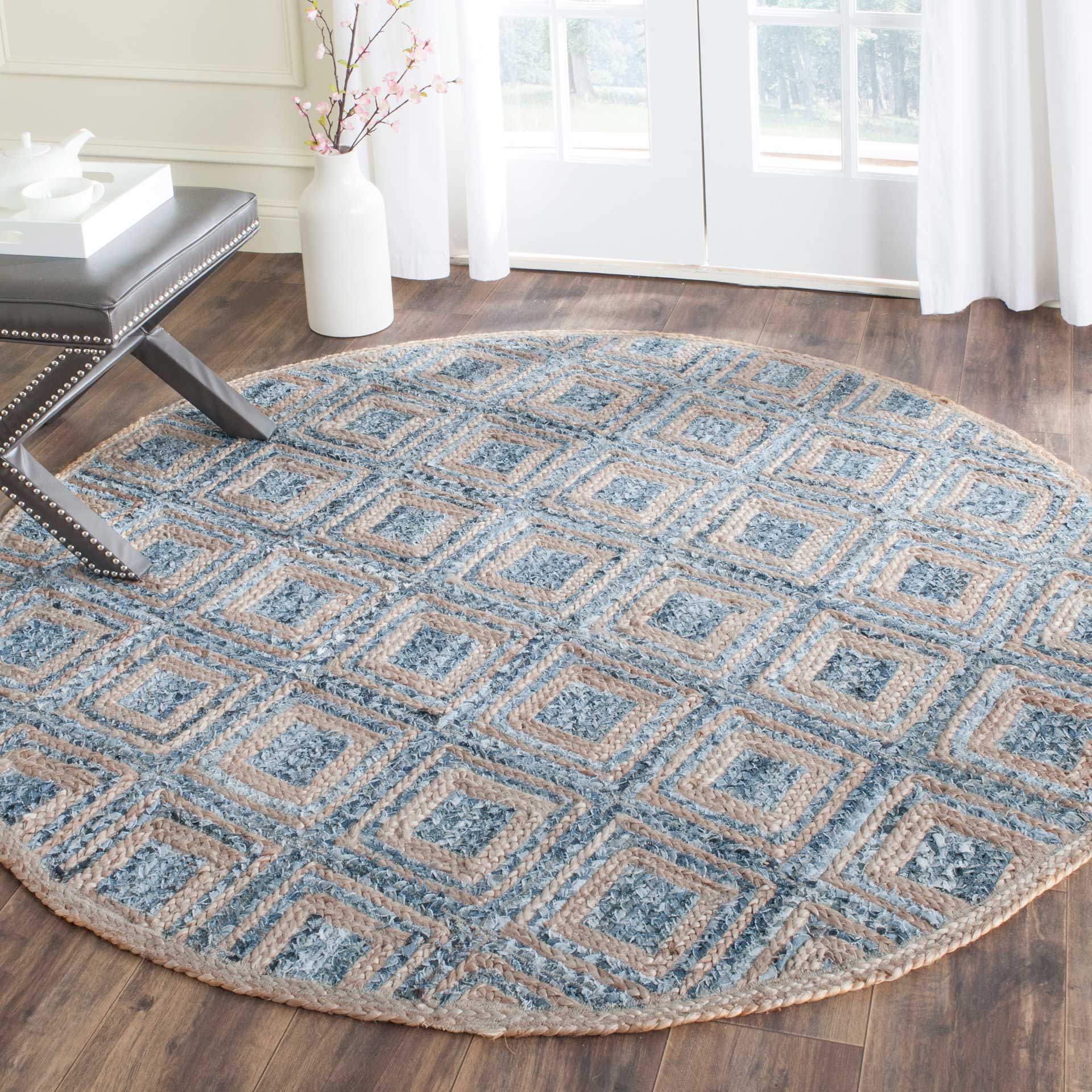 Cape Cod Natural/Blue Round Rug - Image 3