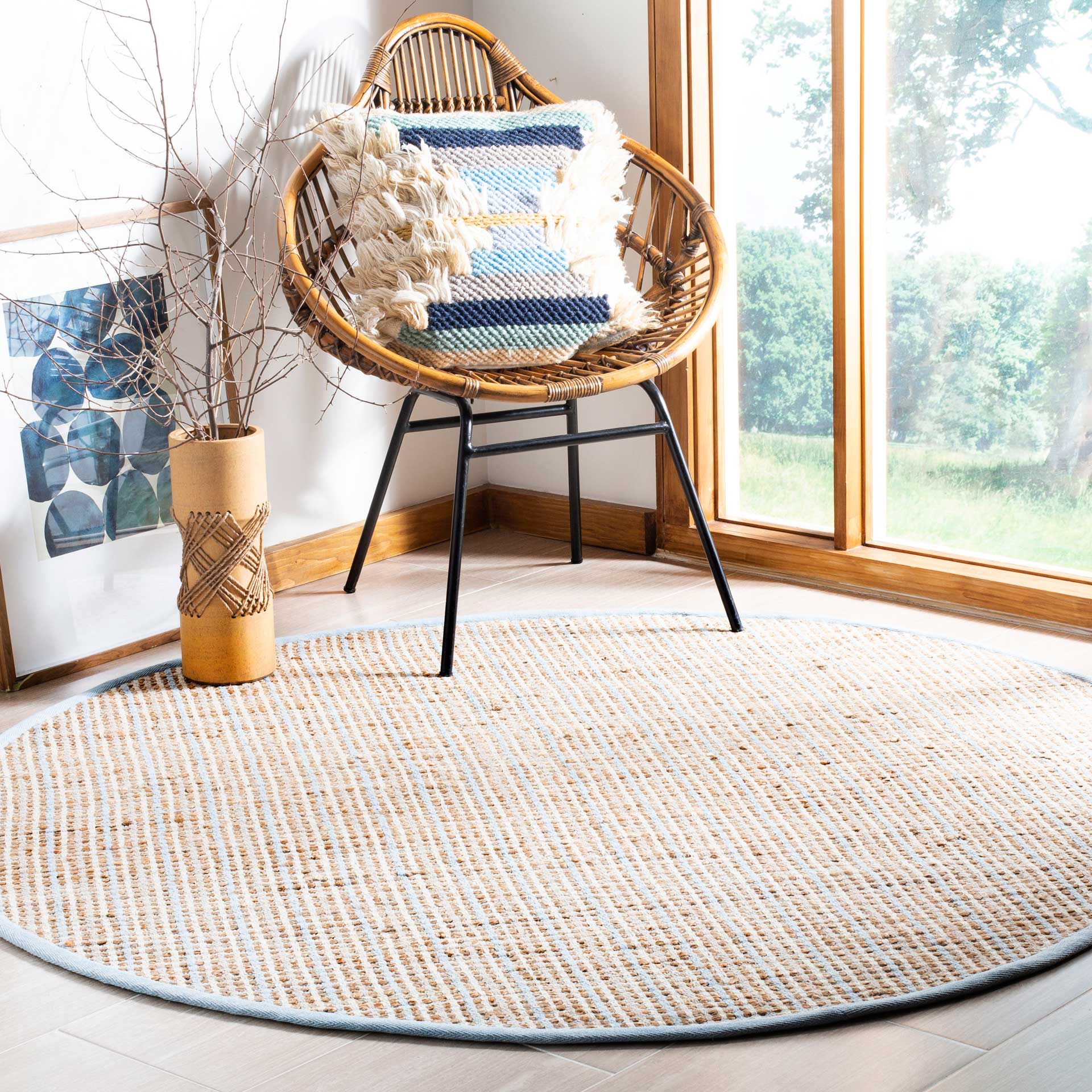 Cape Cod Natural/Light Blue Round Rug - Image 3