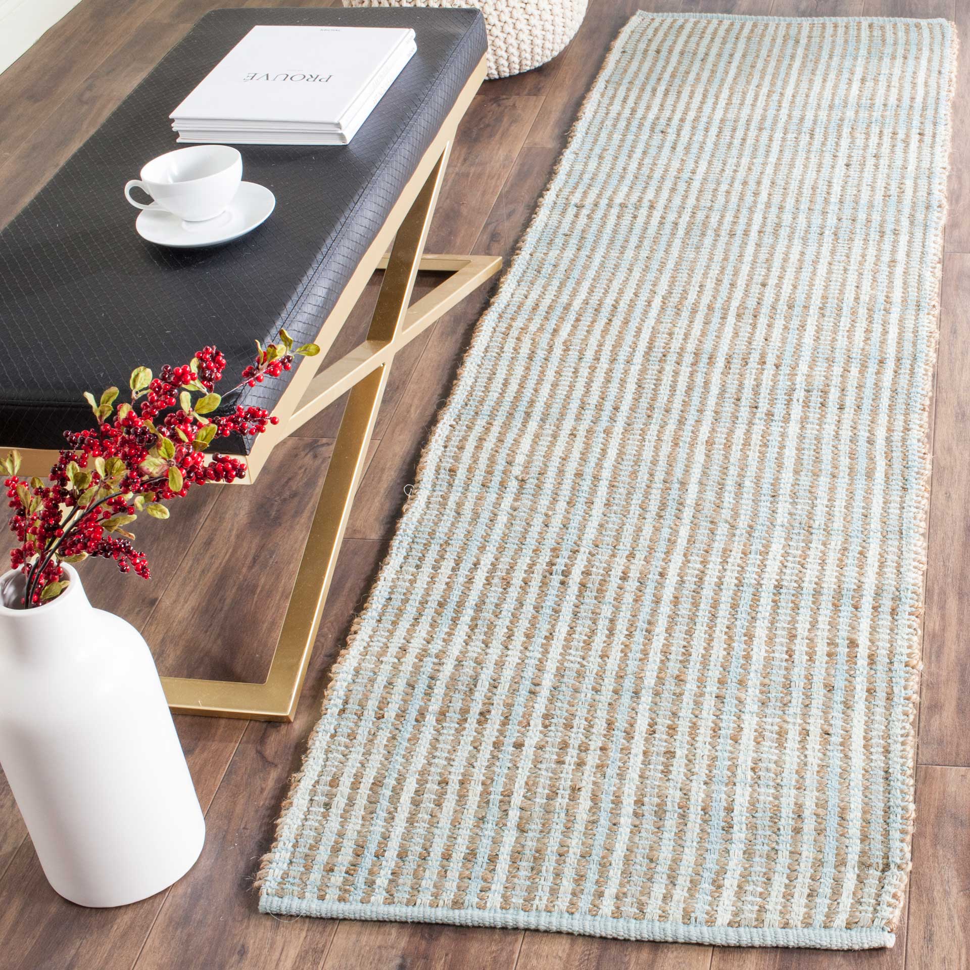 Cape Cod Natural/Light Blue Runner Rug - Image 3