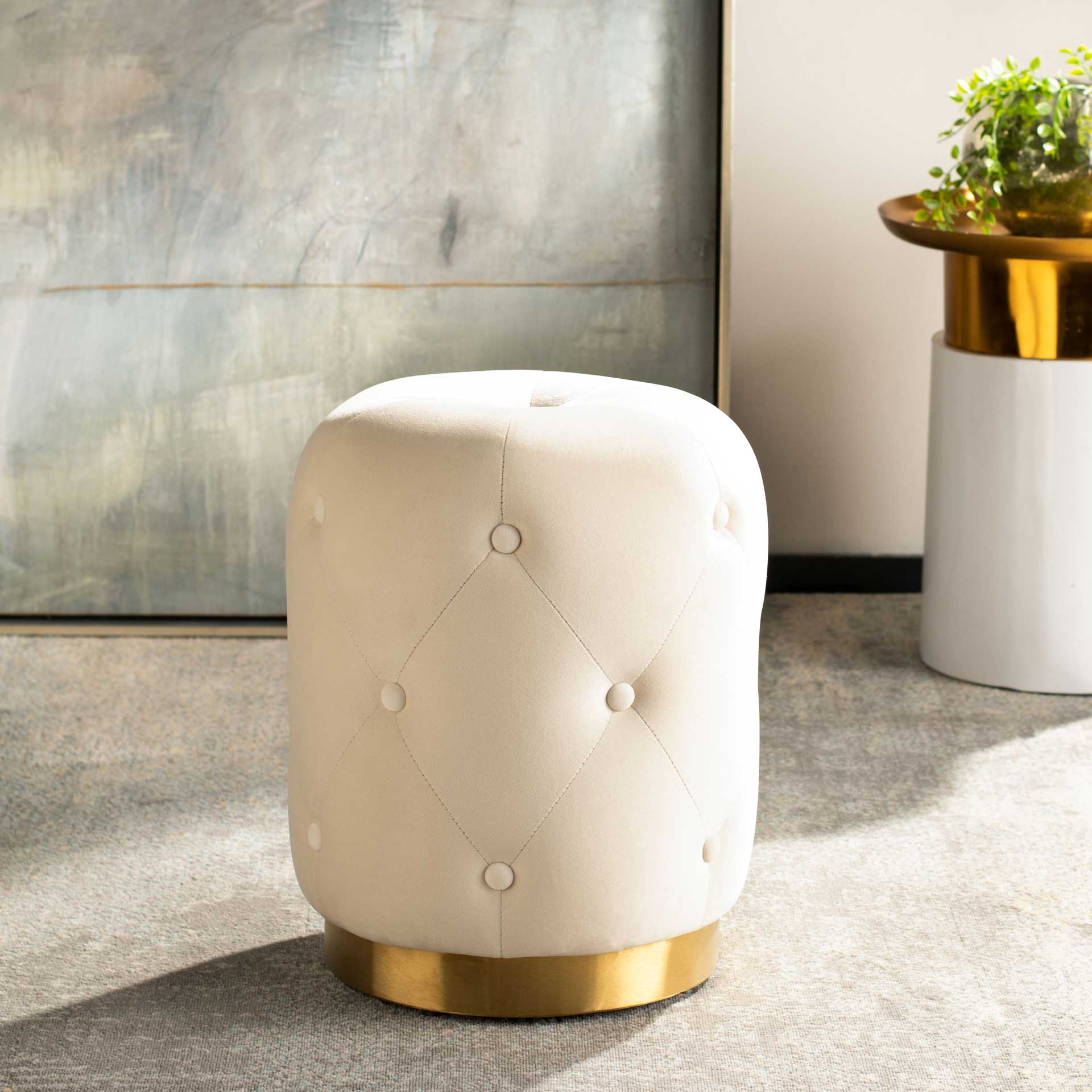 Carine Round Tufted Ottoman Cream - Image 6