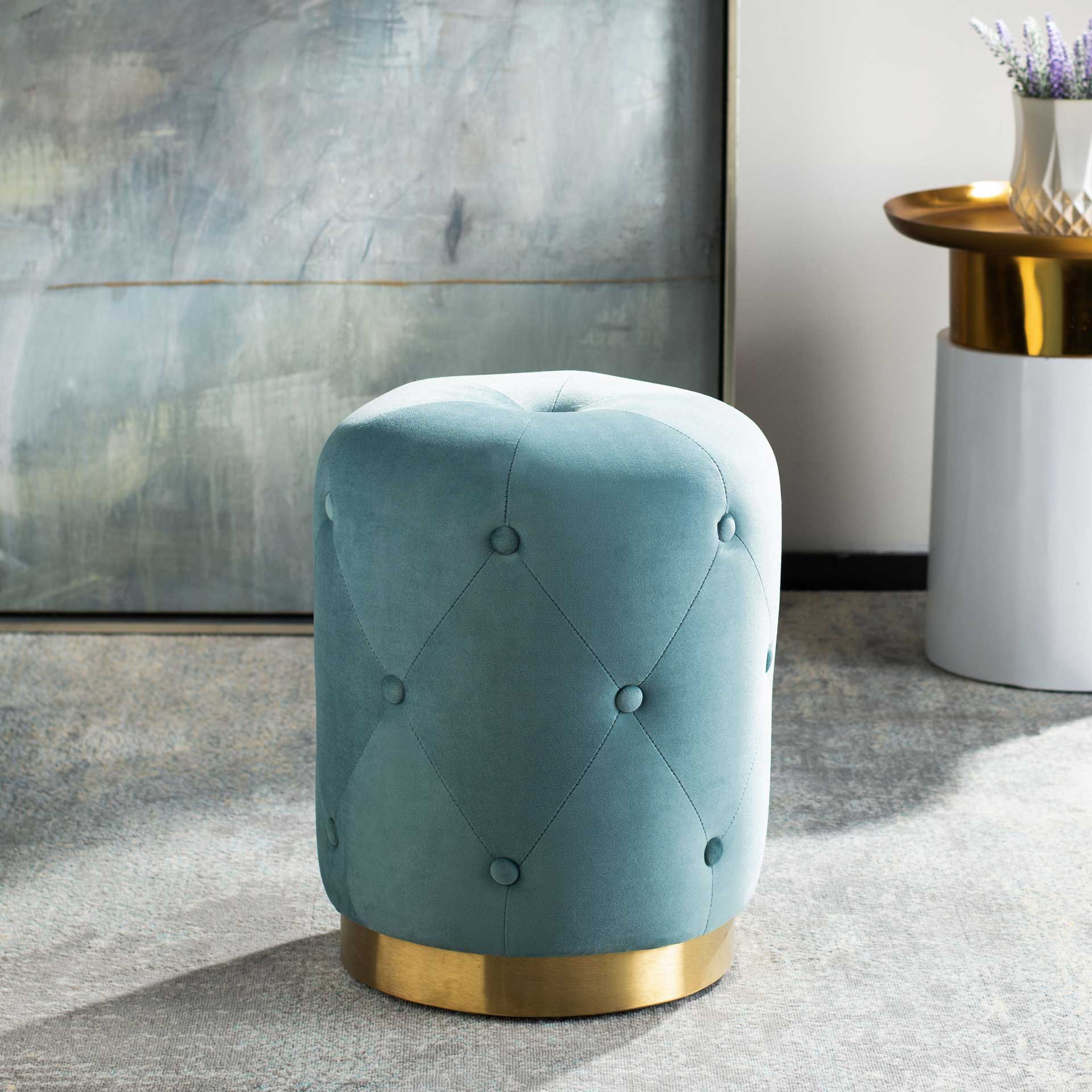 Carine Round Tufted Ottoman Seafoam - Image 6