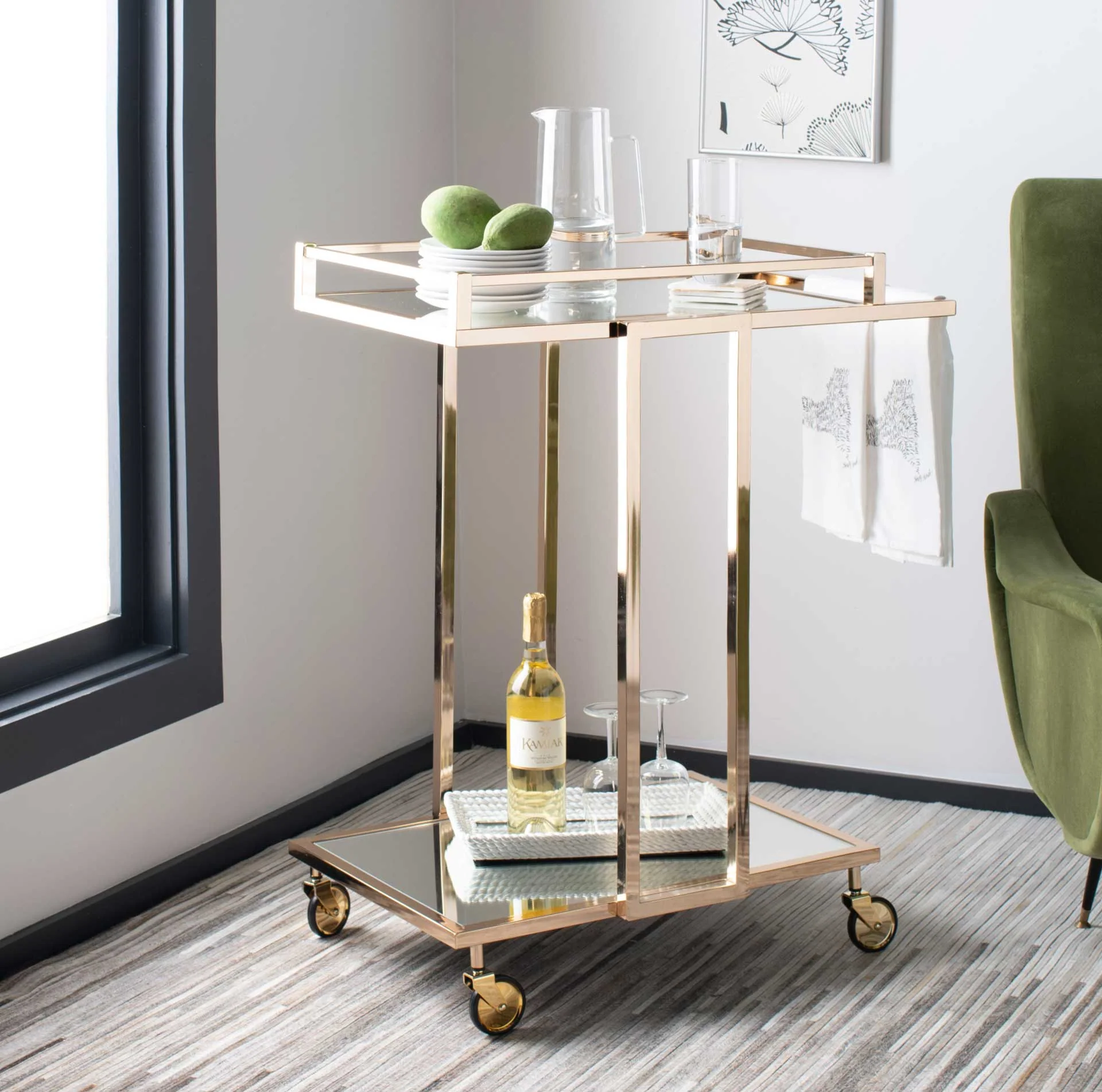 Carla 2 Tier Rectangle Bar Cart Gold/Mirror - Image 6