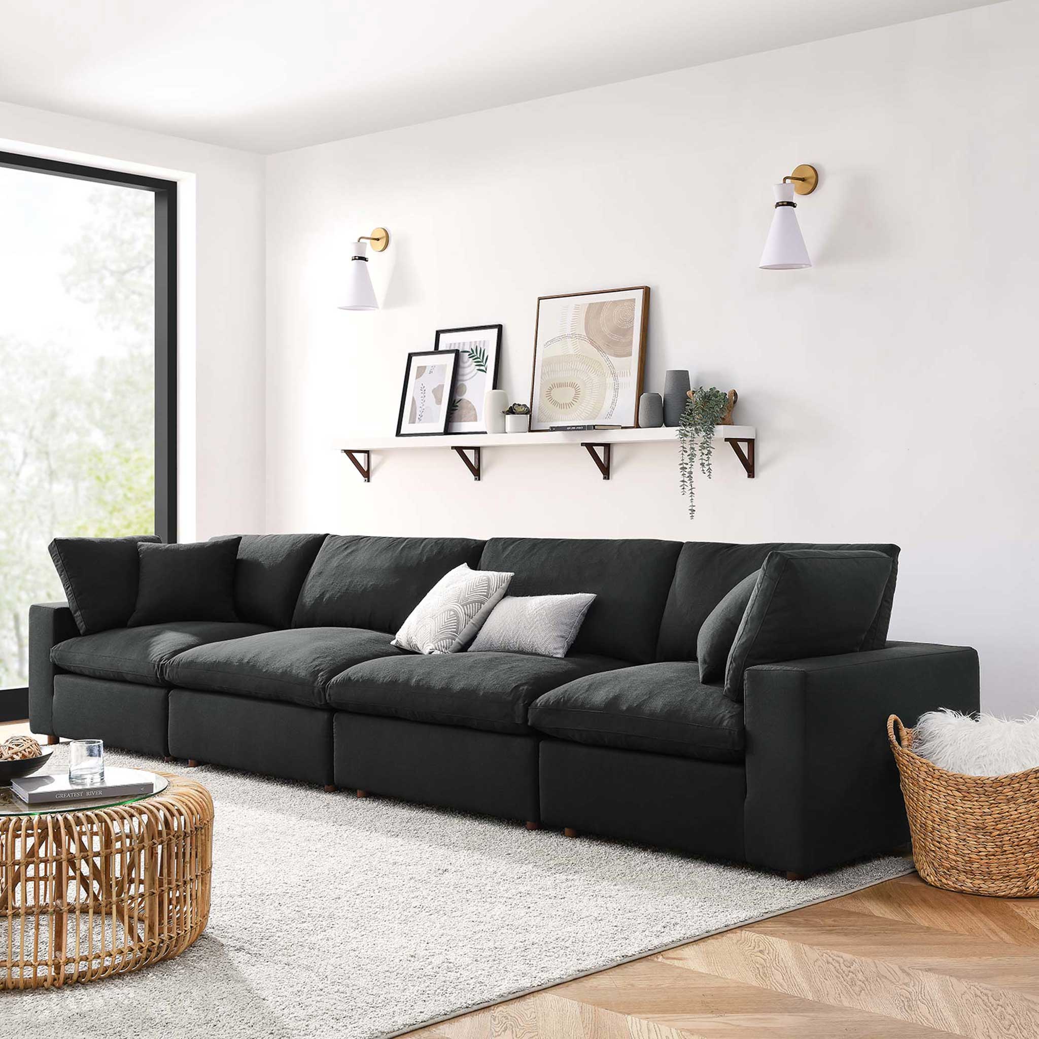 Carmen 4 Piece Modular Sectional Sofa Black - Image 9