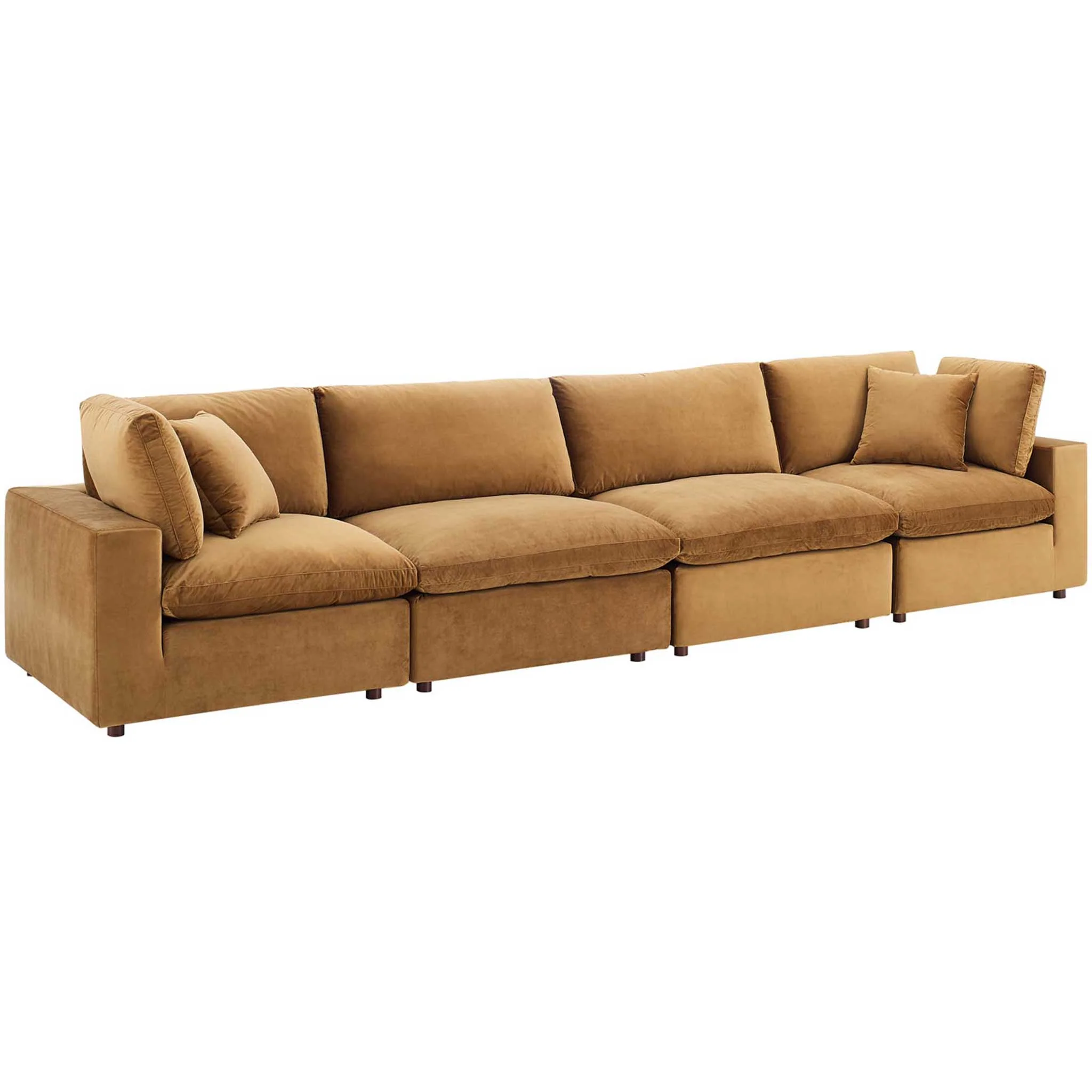 Carmen 4 Piece Modular Sectional Velvet Sofa Cognac - Image 2