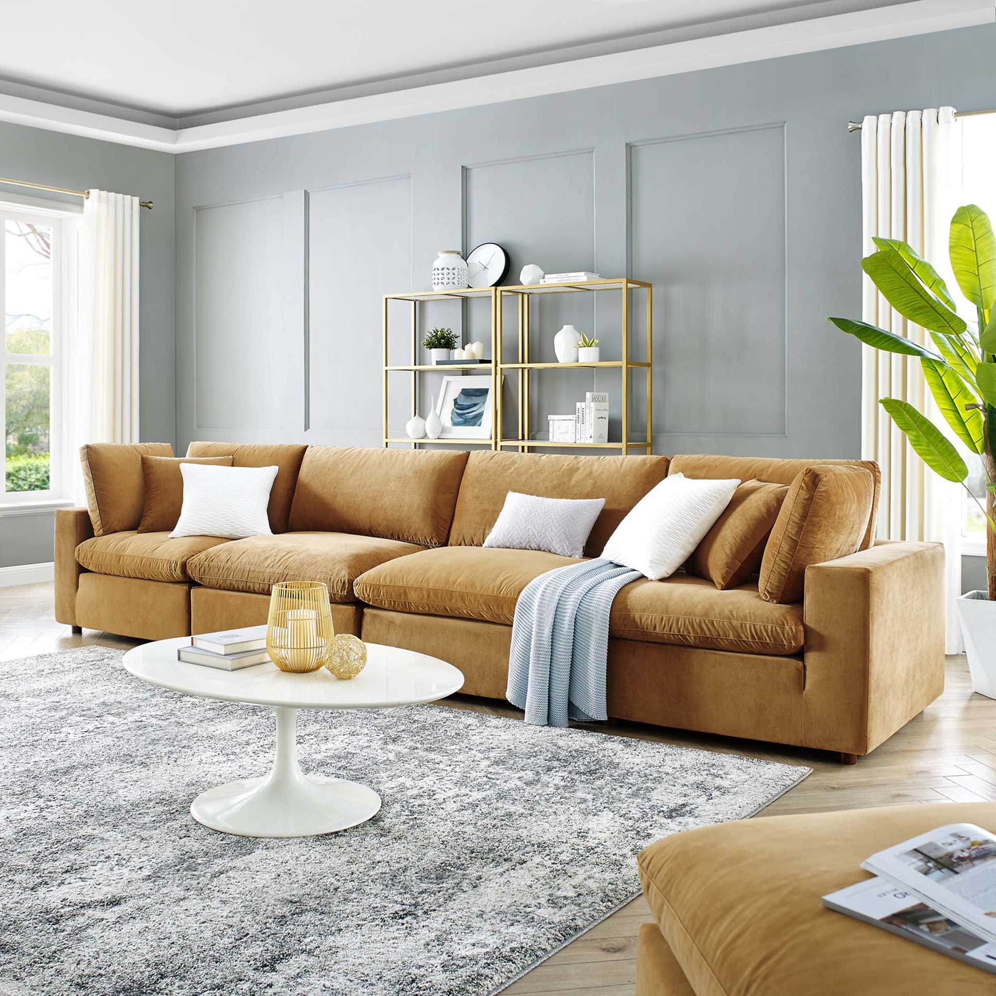 Carmen 4 Piece Modular Sectional Velvet Sofa Cognac - Image 8