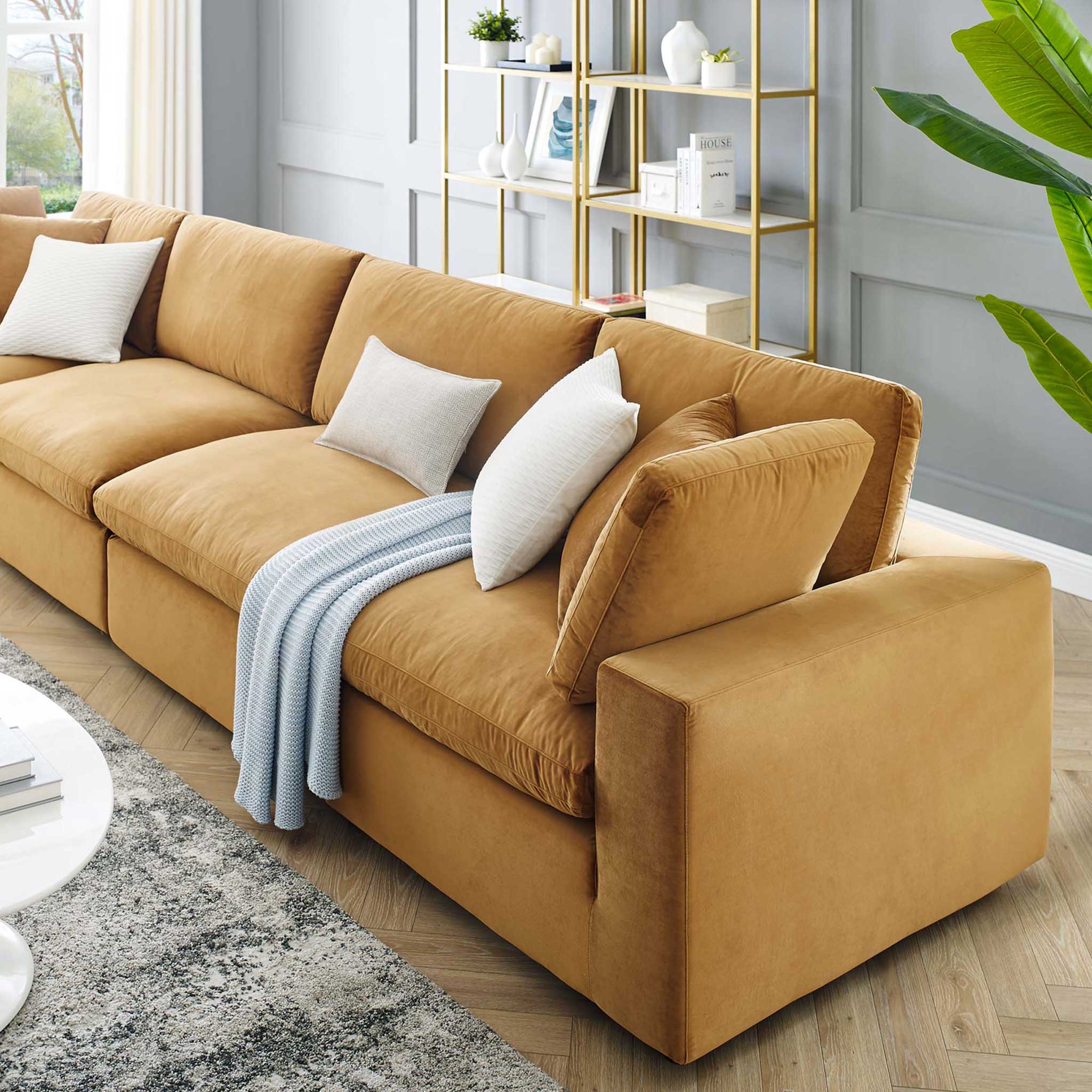 Carmen 4 Piece Modular Sectional Velvet Sofa Cognac - Image 9