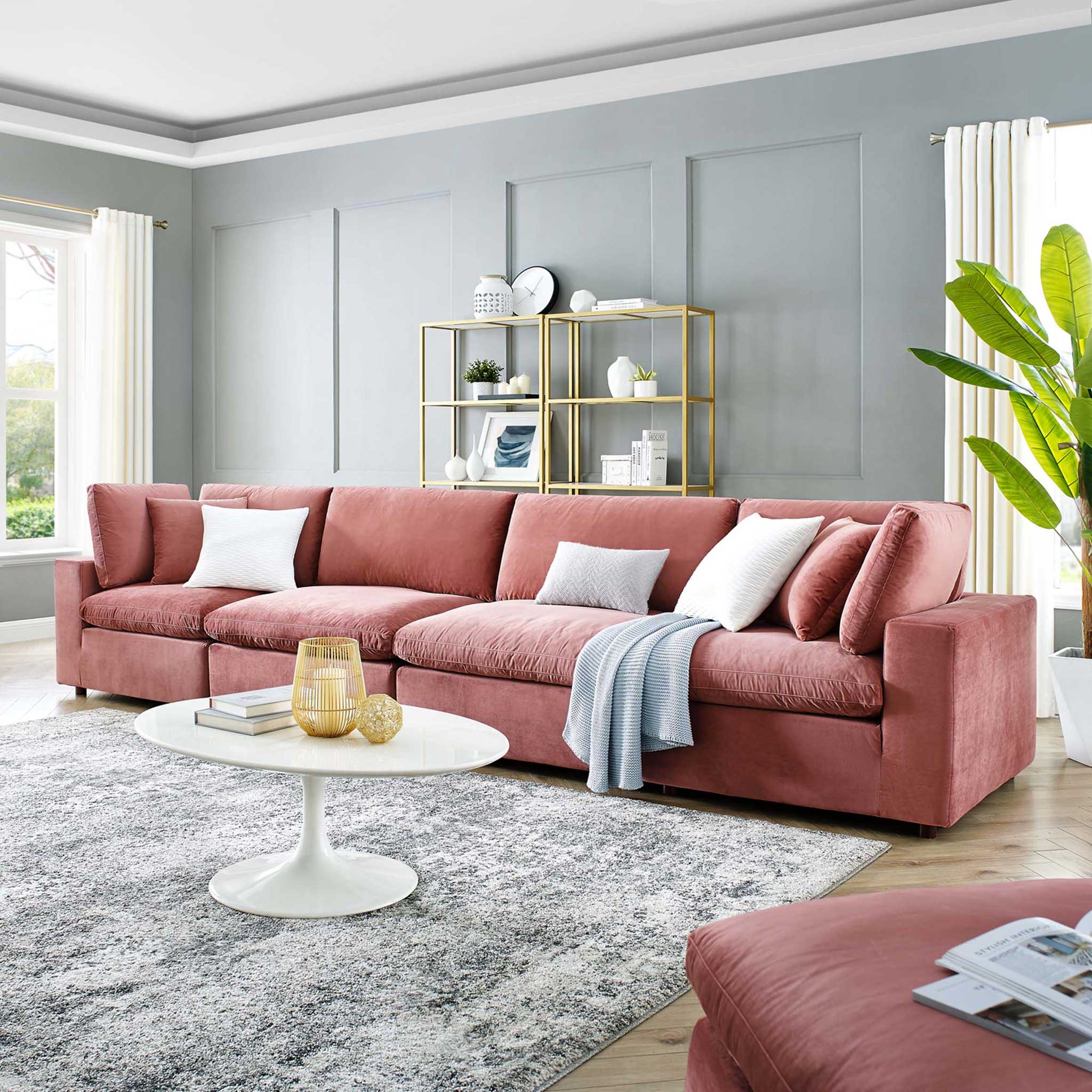 Carmen 4 Piece Modular Sectional Velvet Sofa Dusty Rose - Image 8