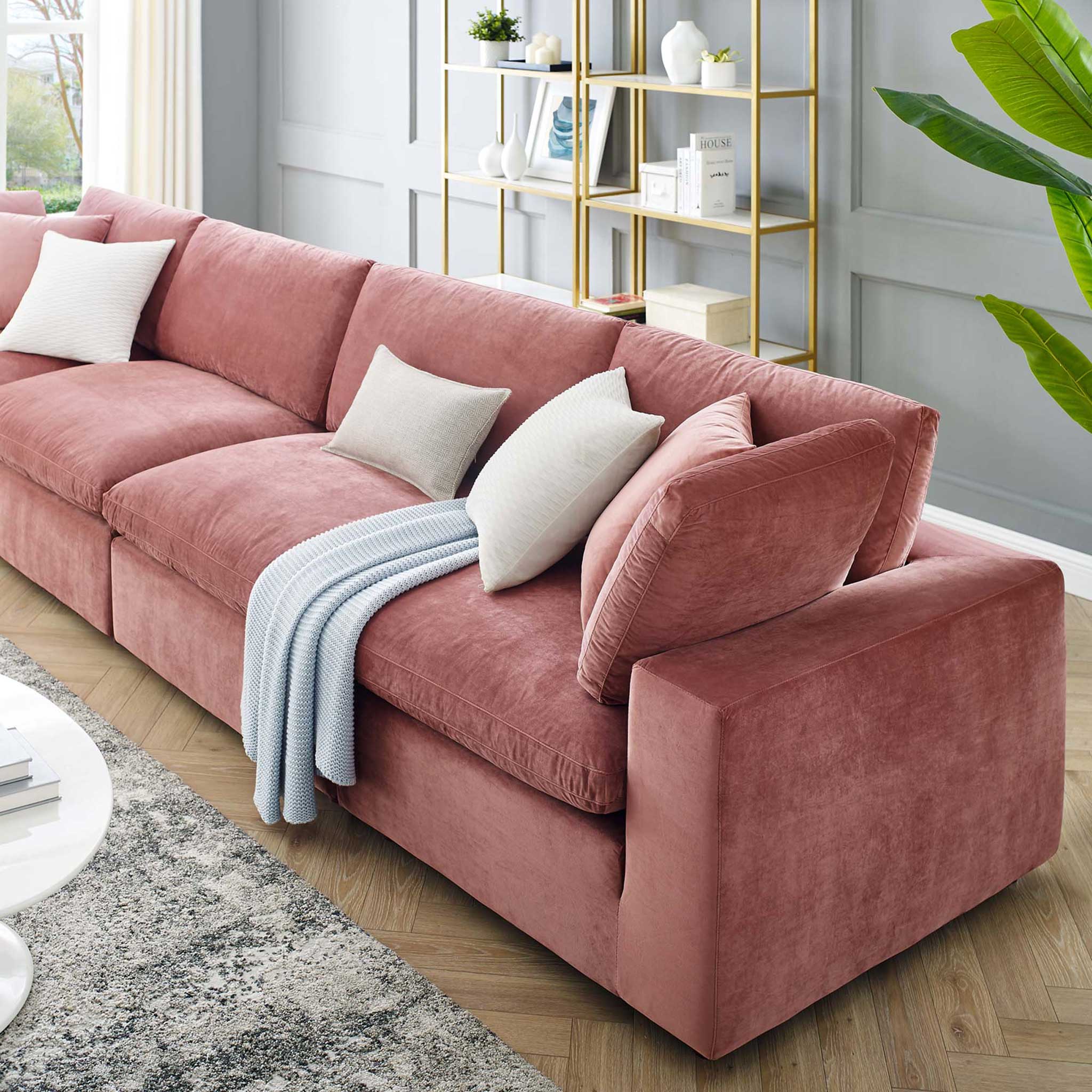 Carmen 4 Piece Modular Sectional Velvet Sofa Dusty Rose - Image 9