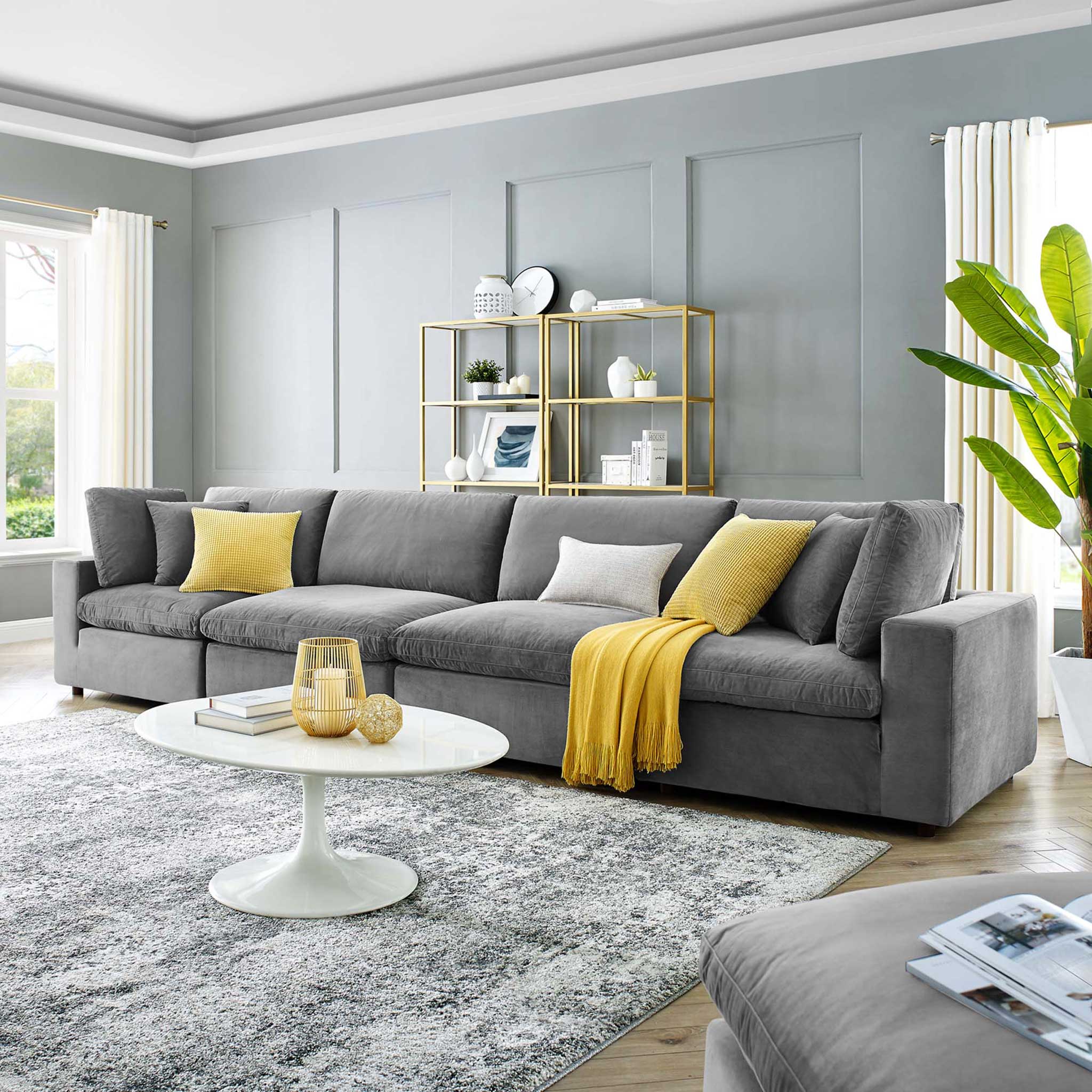 Carmen 4 Piece Modular Sectional Velvet Sofa Gray - Image 8