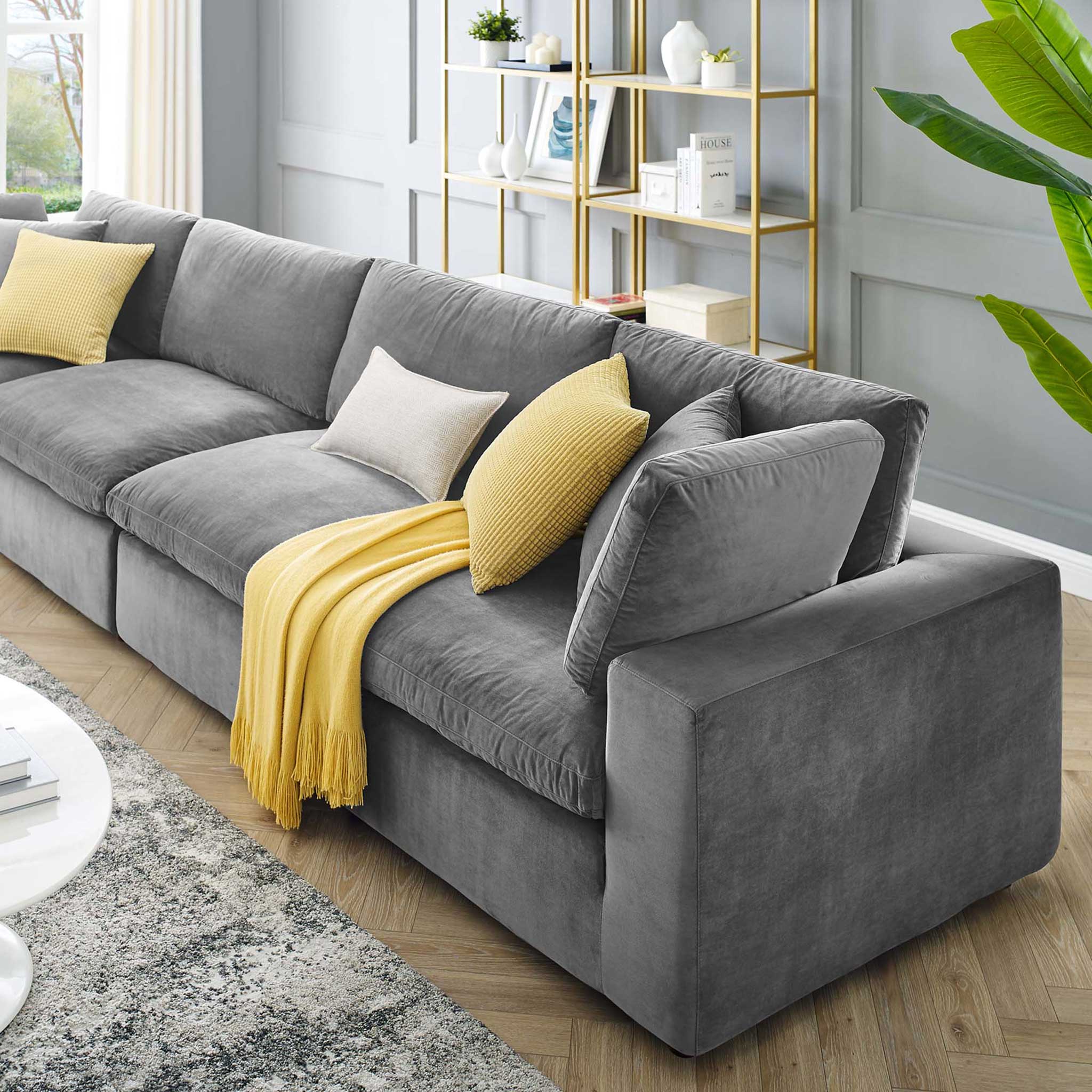 Carmen 4 Piece Modular Sectional Velvet Sofa Gray - Image 9