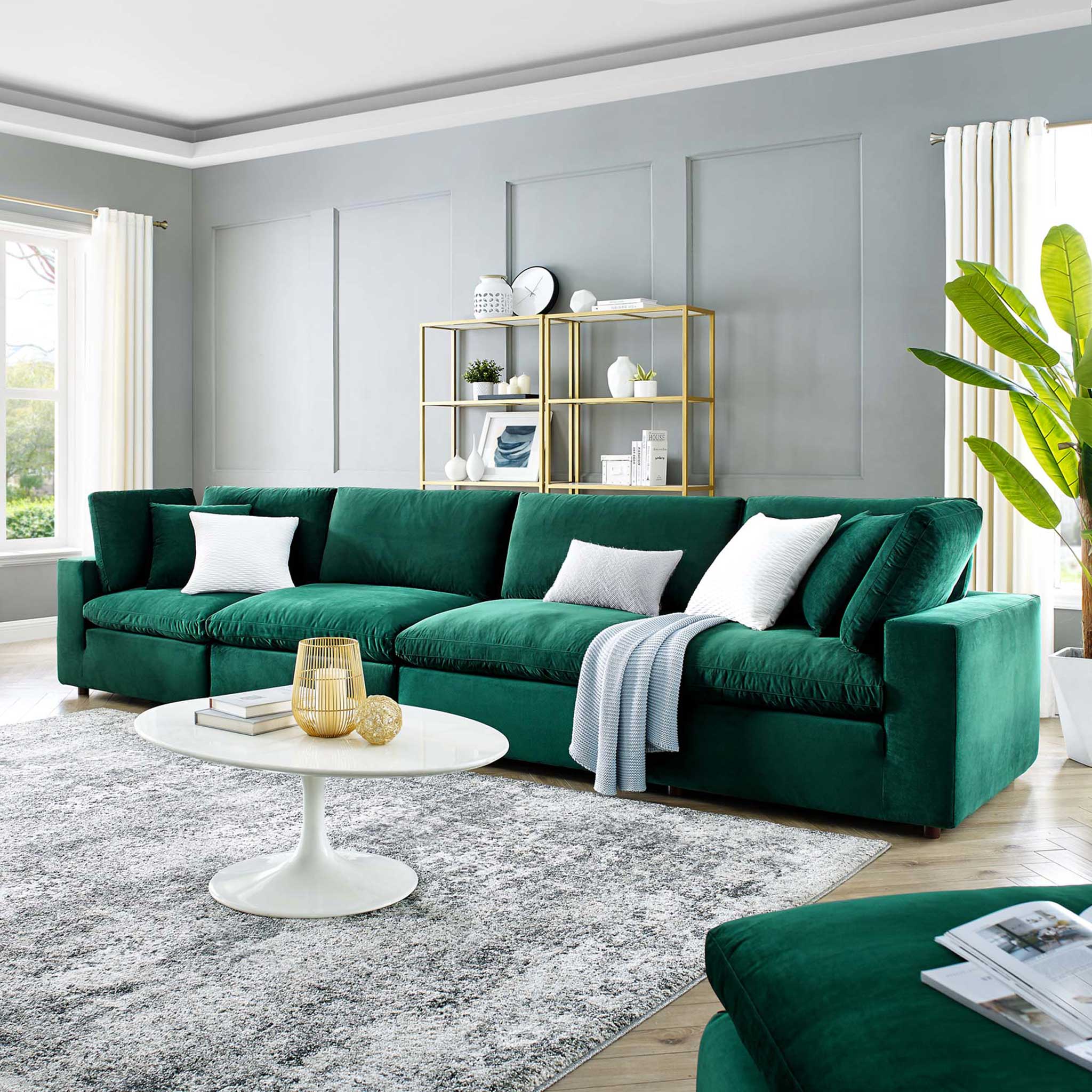 Carmen 4 Piece Modular Sectional Velvet Sofa Green - Image 8