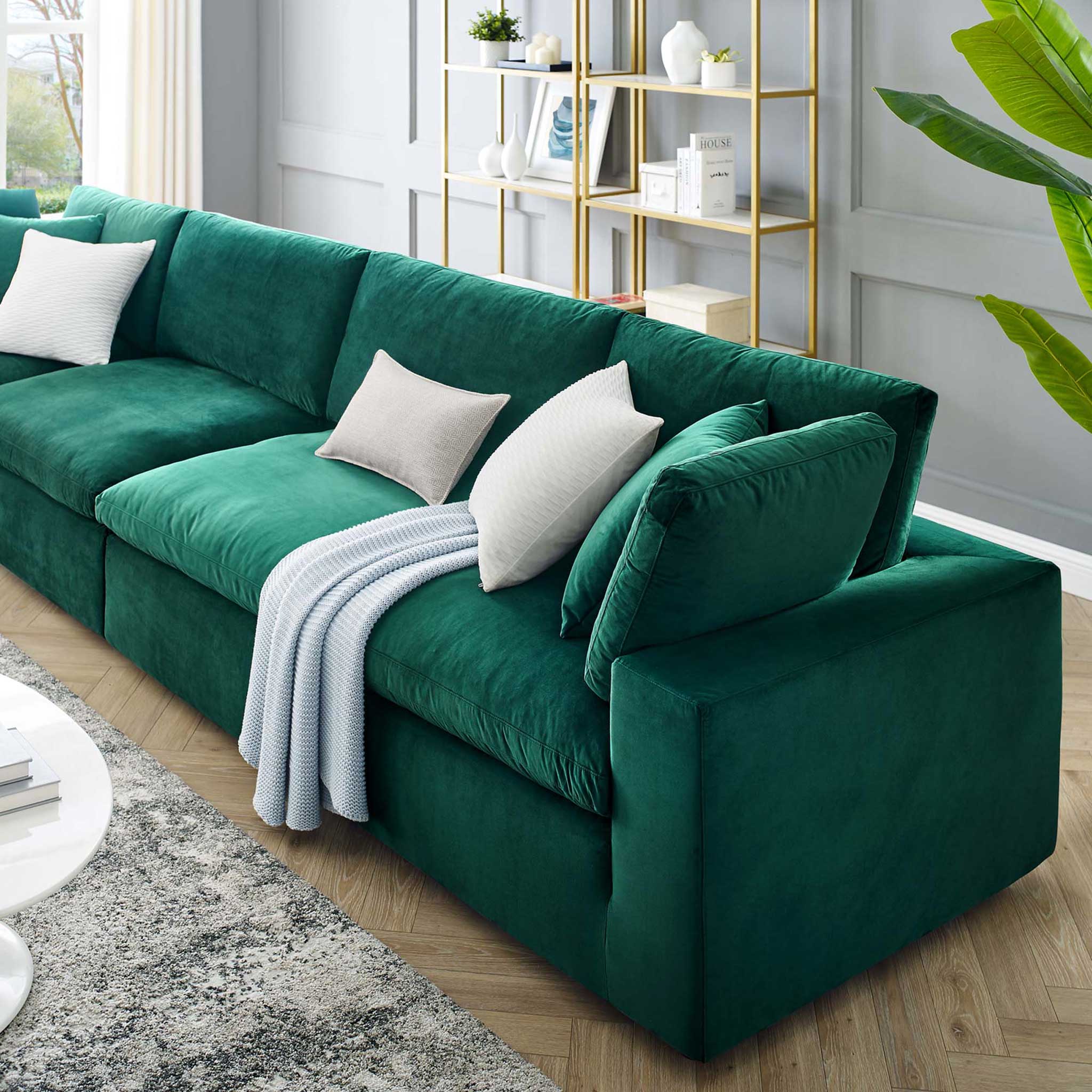 Carmen 4 Piece Modular Sectional Velvet Sofa Green - Image 9