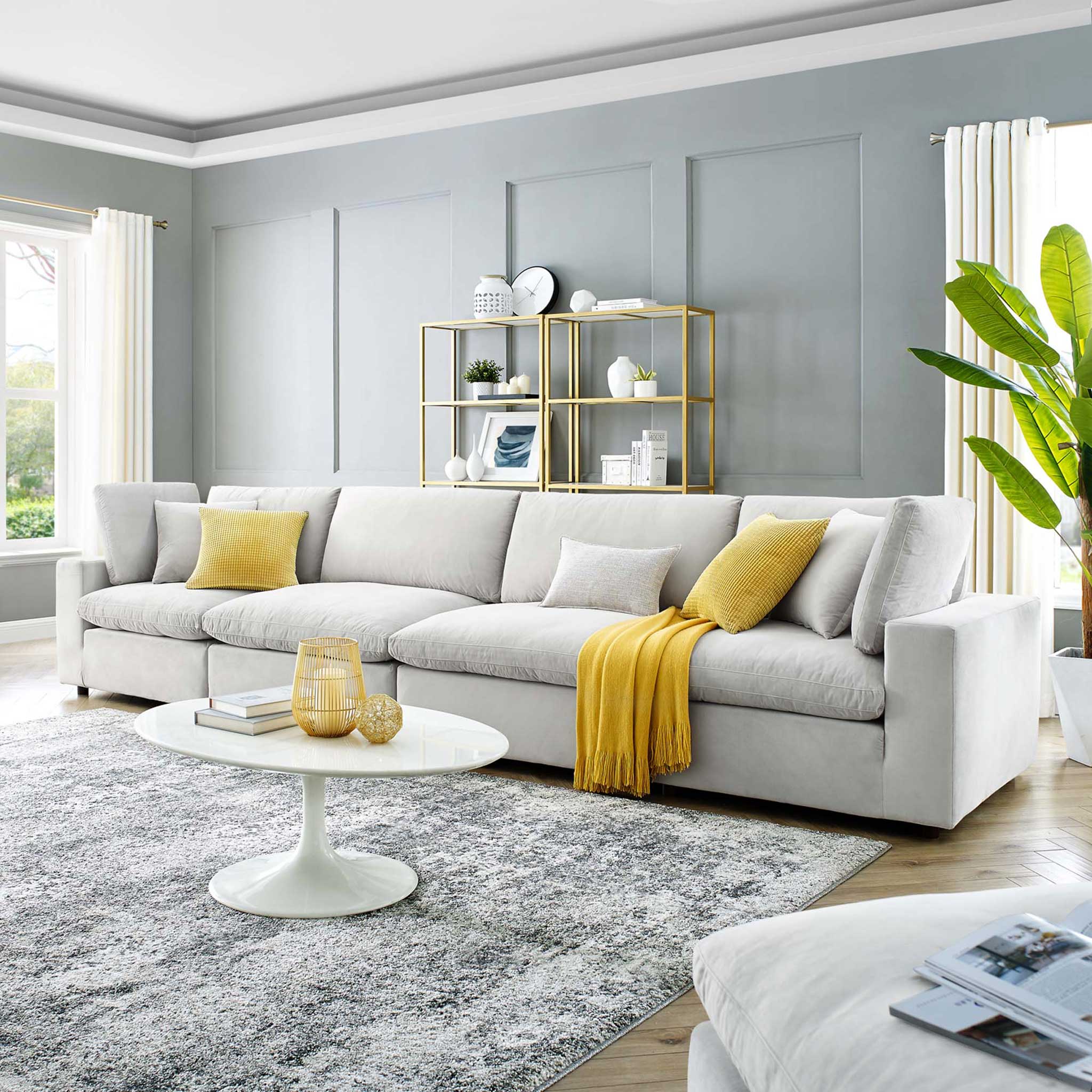 Carmen 4 Piece Modular Sectional Velvet Sofa Light Gray - Image 8