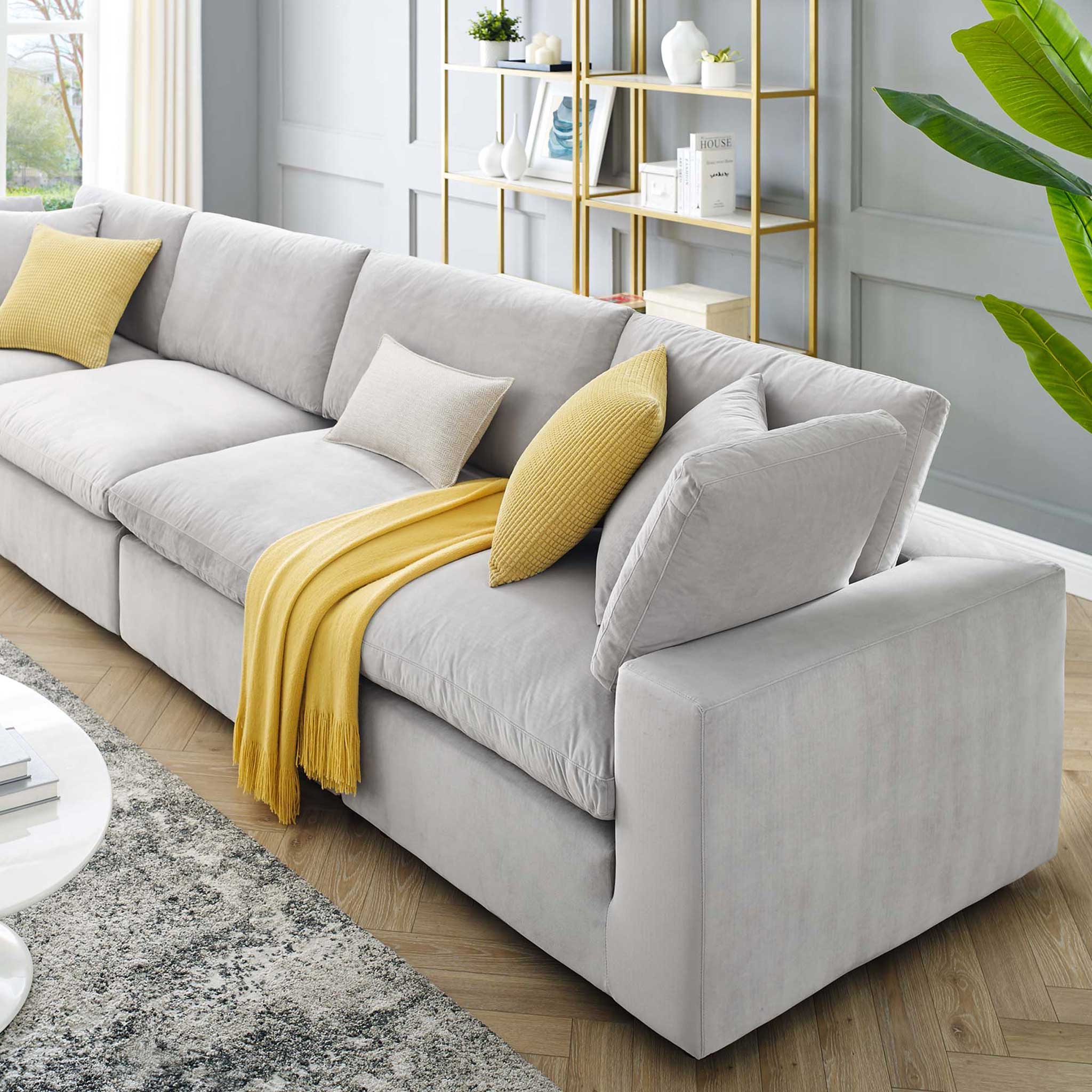 Carmen 4 Piece Modular Sectional Velvet Sofa Light Gray - Image 9