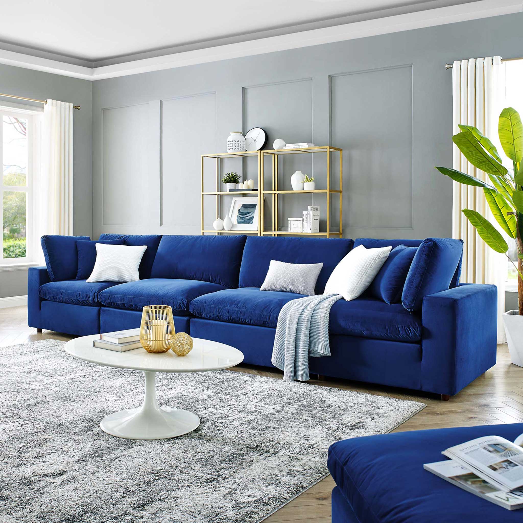 Carmen 4 Piece Modular Sectional Velvet Sofa Navy - Image 8
