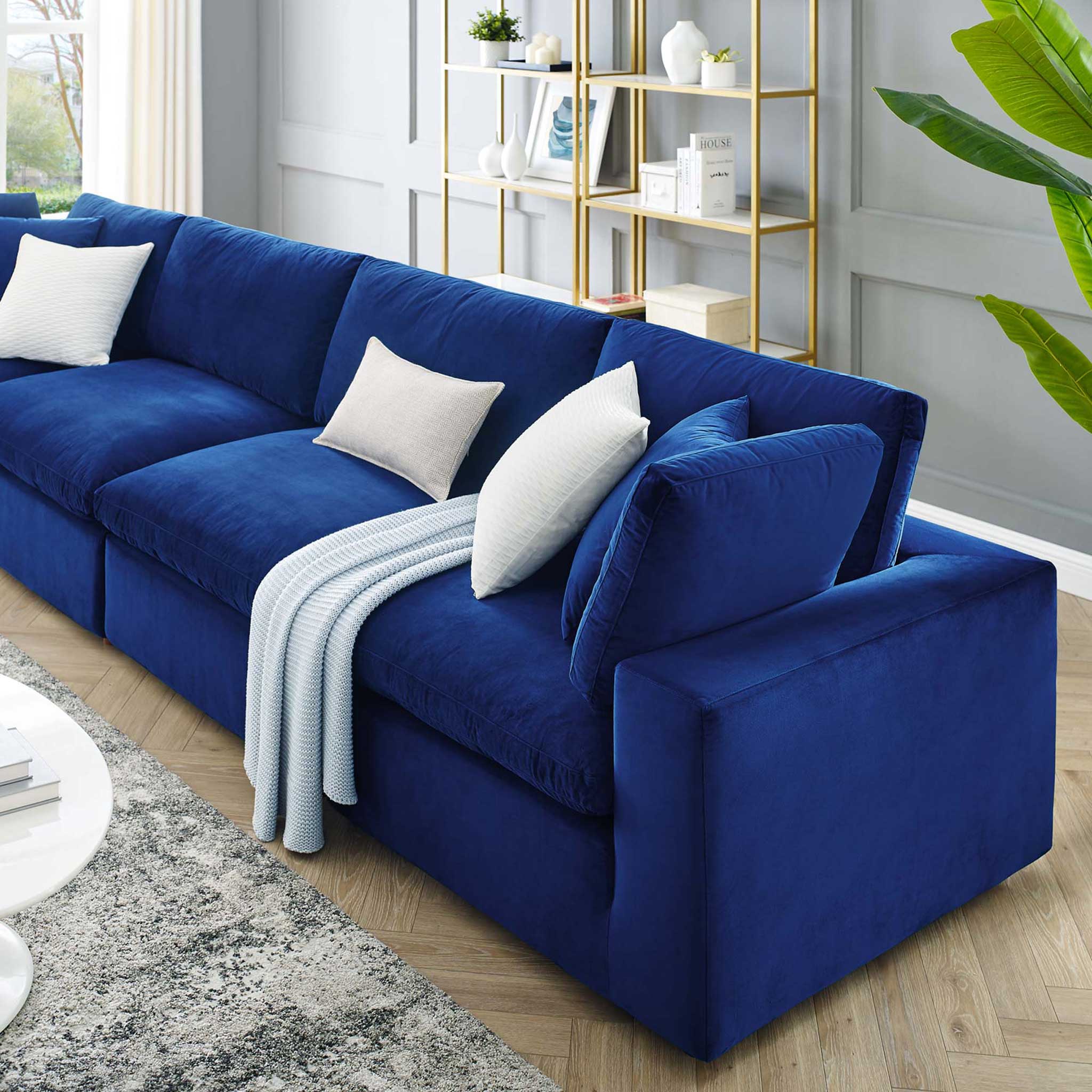 Carmen 4 Piece Modular Sectional Velvet Sofa Navy - Image 9