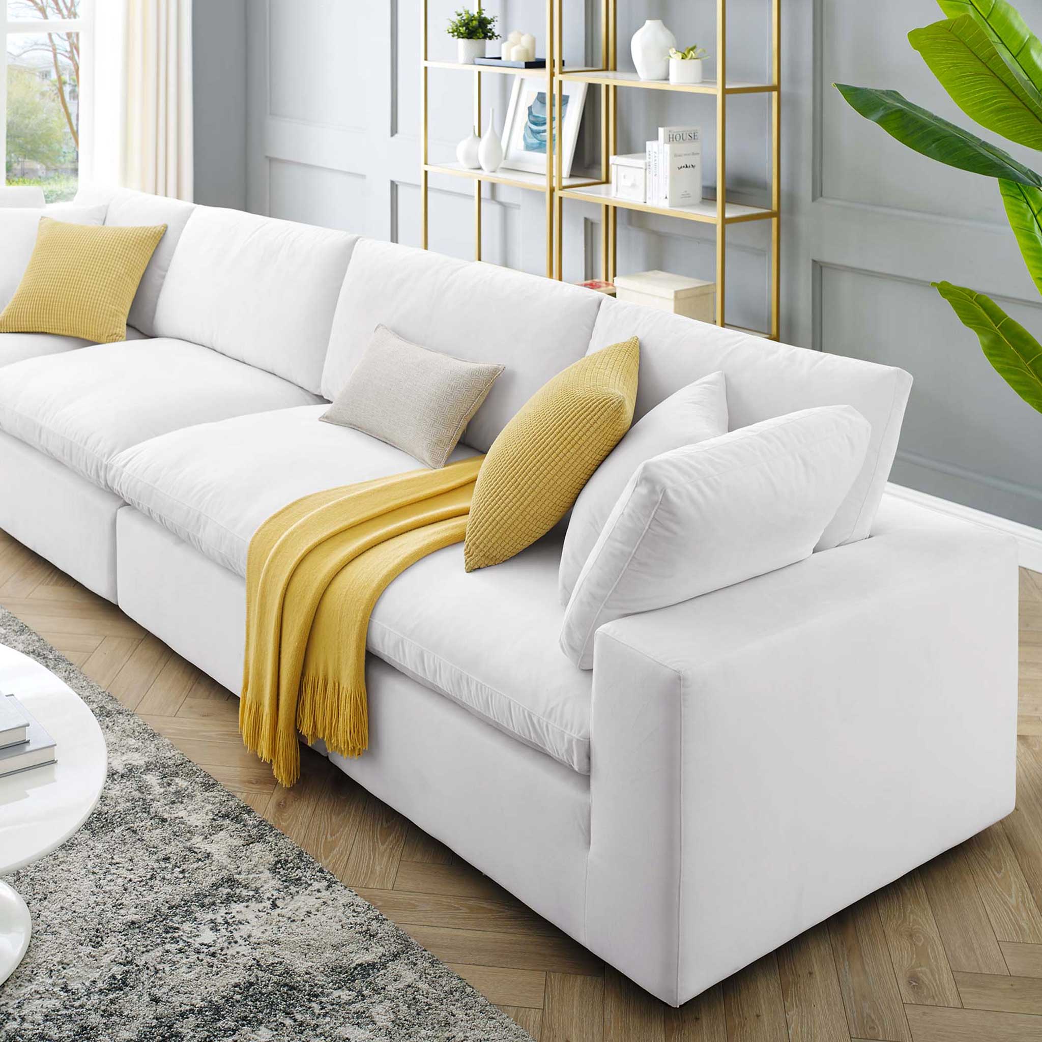 Carmen 4 Piece Modular Sectional Velvet Sofa White - Image 9
