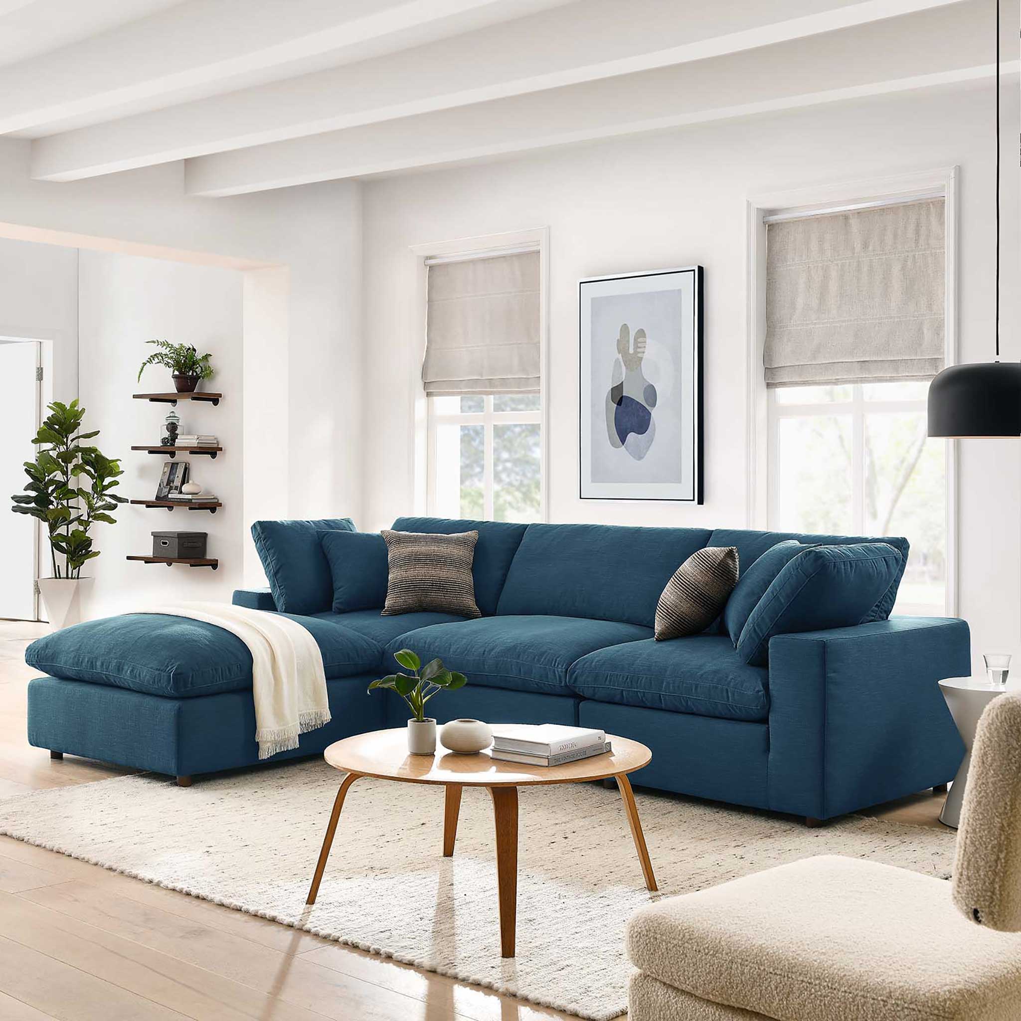 Carmen 4 Piece Modular Sofa with Ottoman Azure - Image 10