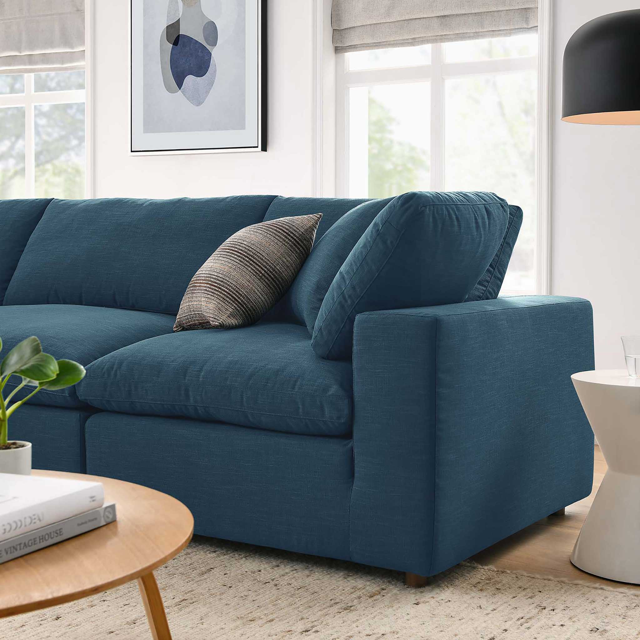 Carmen 4 Piece Modular Sofa with Ottoman Azure - Image 11