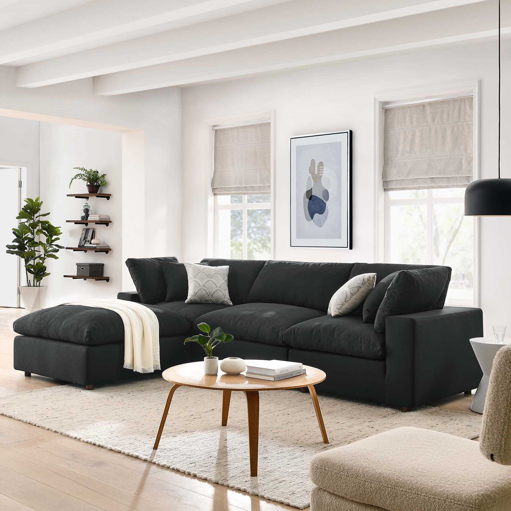 Carmen 4 Piece Modular Sofa with Ottoman Black - Image 10
