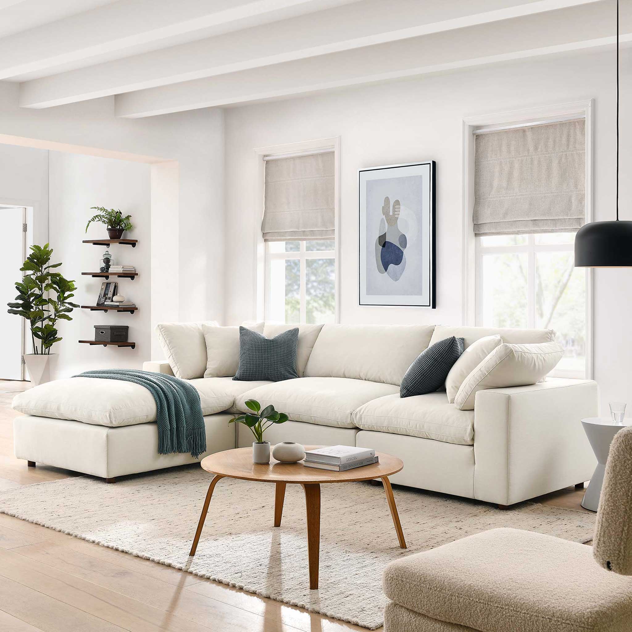 Carmen 4 Piece Modular Sofa with Ottoman Light Beige - Image 10